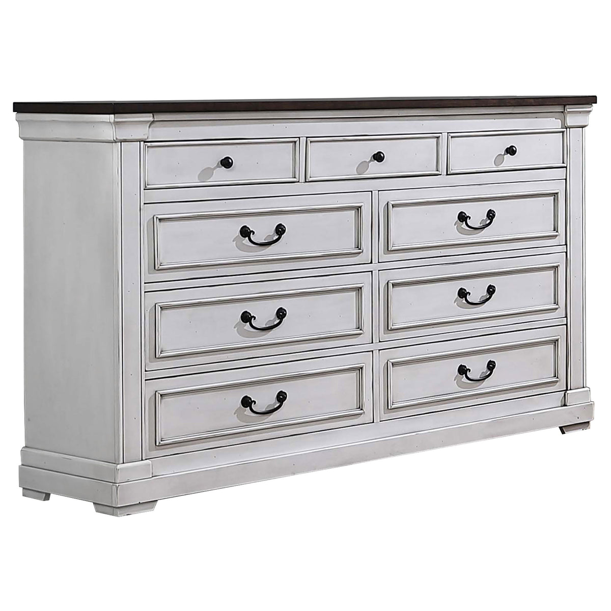 Hillcrest 9-drawer Dresser with Mirror Dark Rum and White