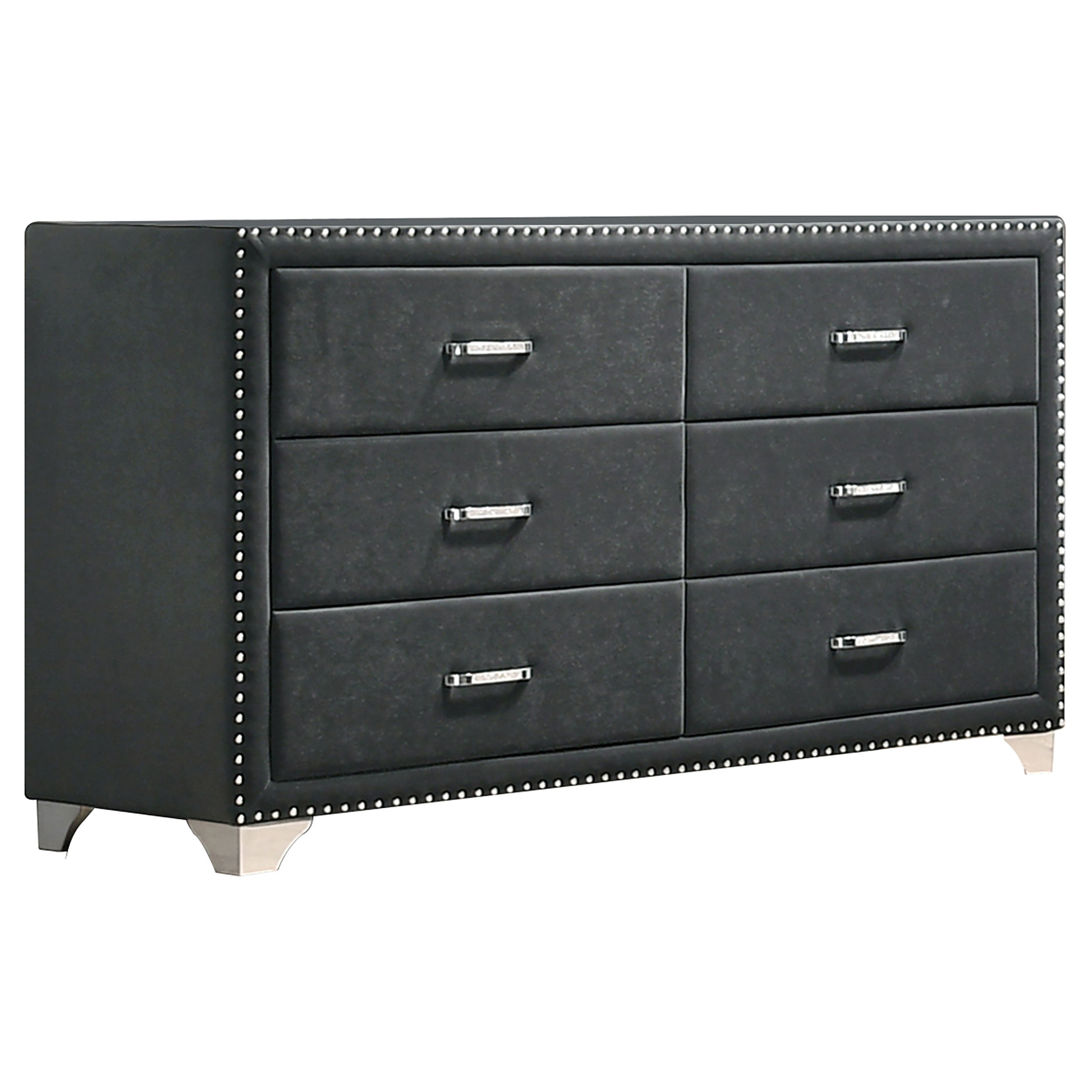 Melody 6-drawer Upholstered Dresser with Mirror Grey