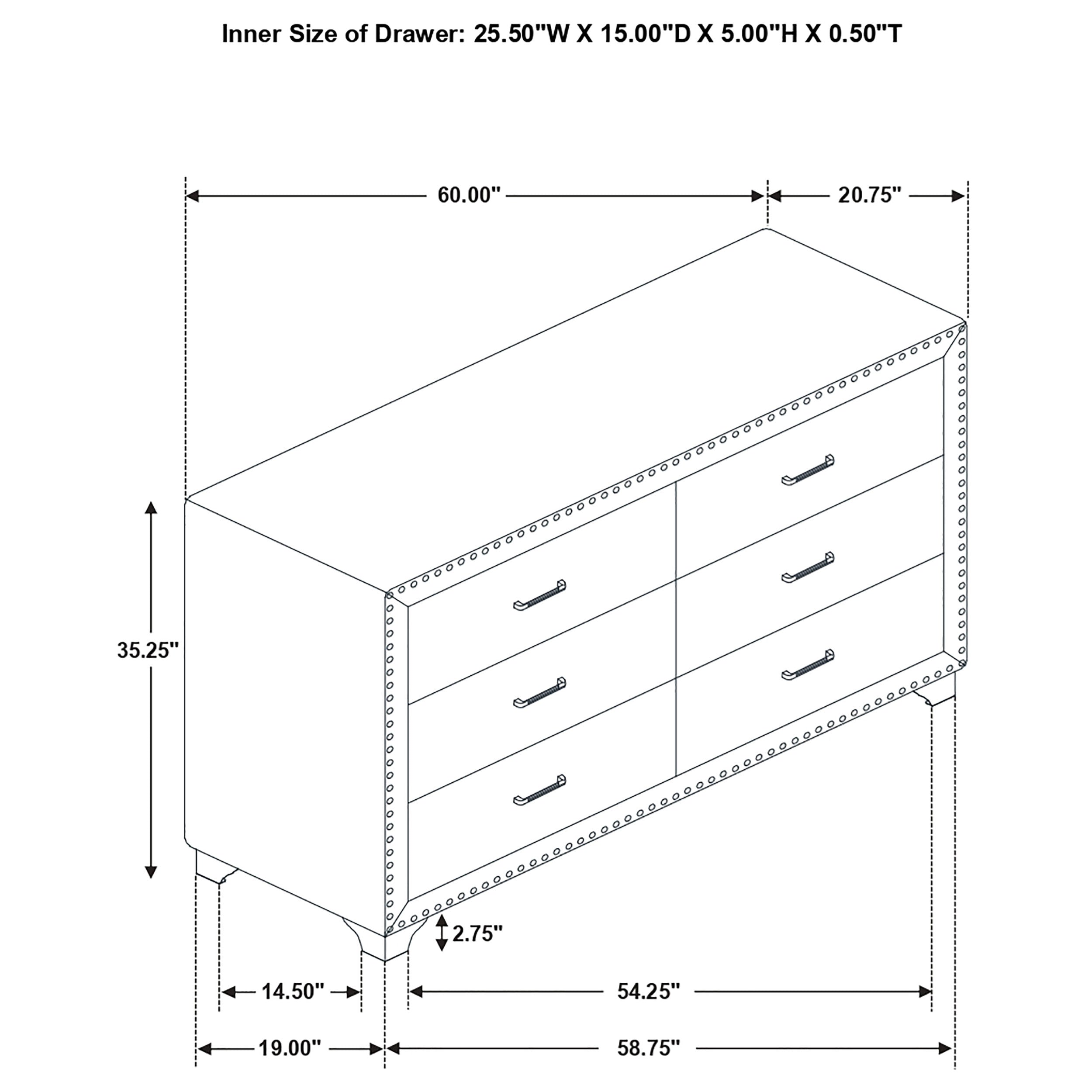 Melody 6-drawer Upholstered Dresser with Mirror Grey