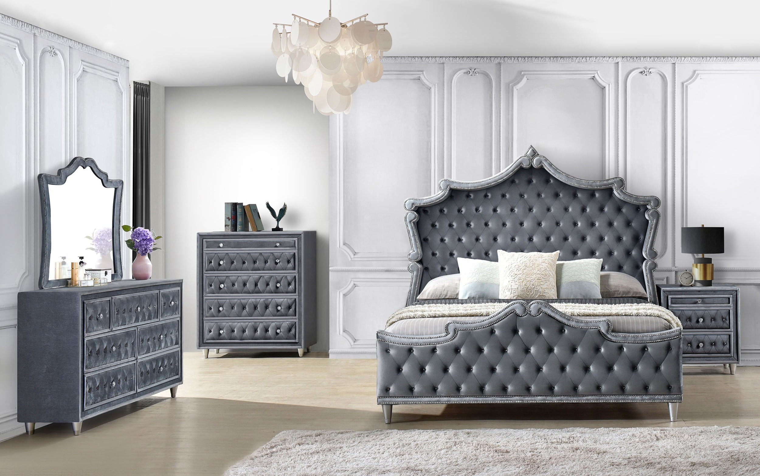 Antonella   Upholstered Tufted Bedroom Set Grey