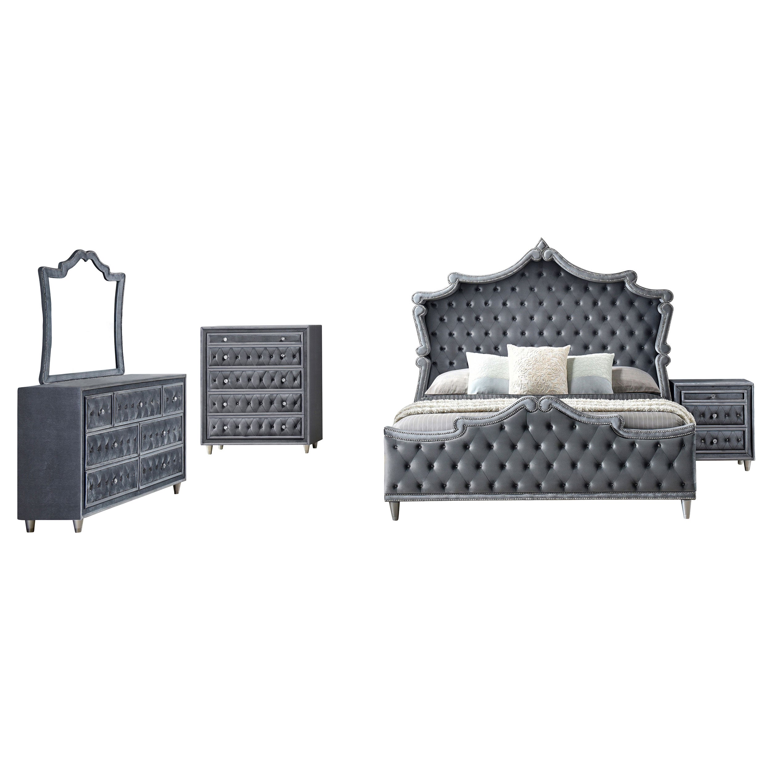 Antonella   Upholstered Tufted Bedroom Set Grey