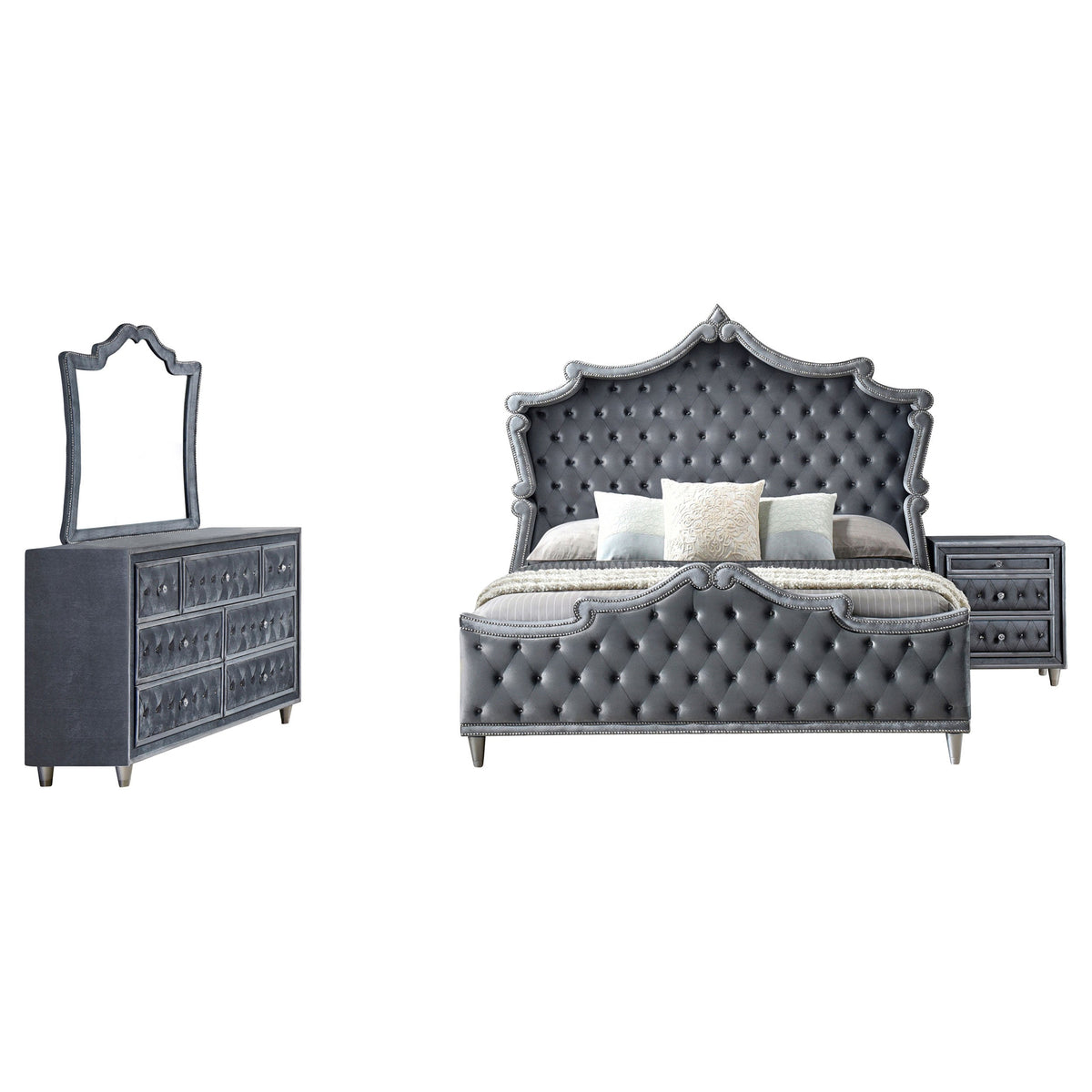 Antonella   Upholstered Tufted Bedroom Set Grey