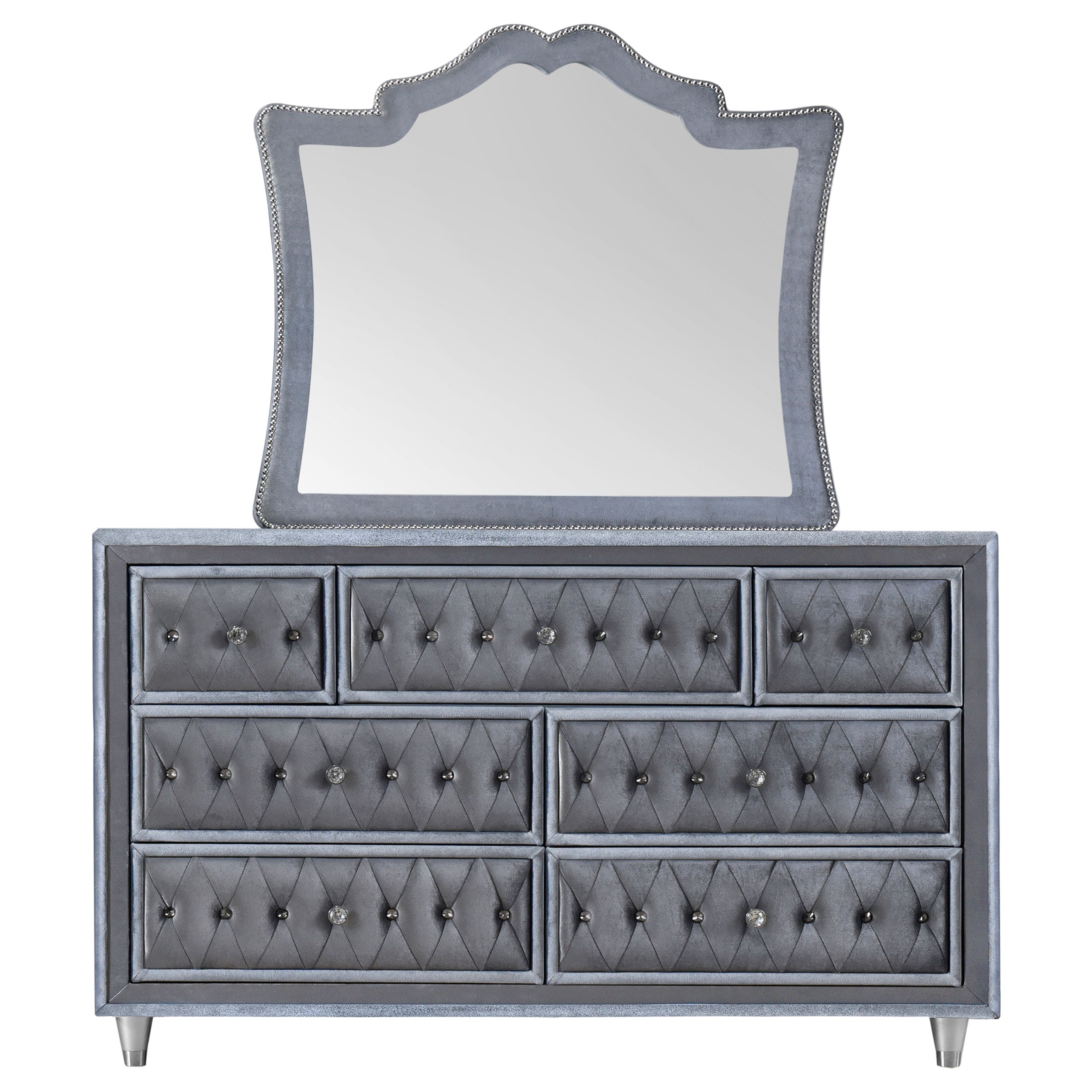 Antonella 7-drawer Upholstered Dresser with Mirror Grey