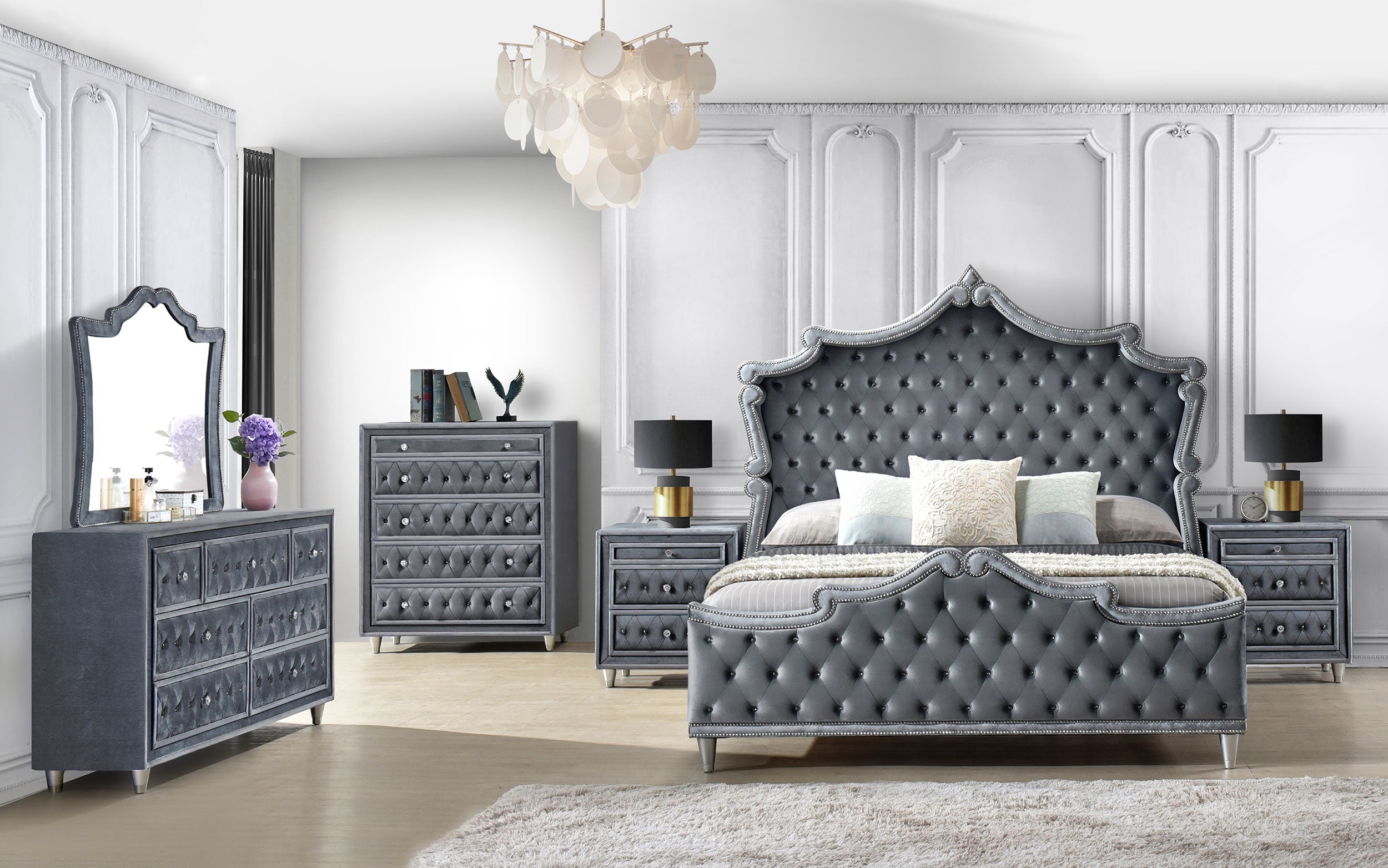 Antonella 7-drawer Upholstered Dresser with Mirror Grey