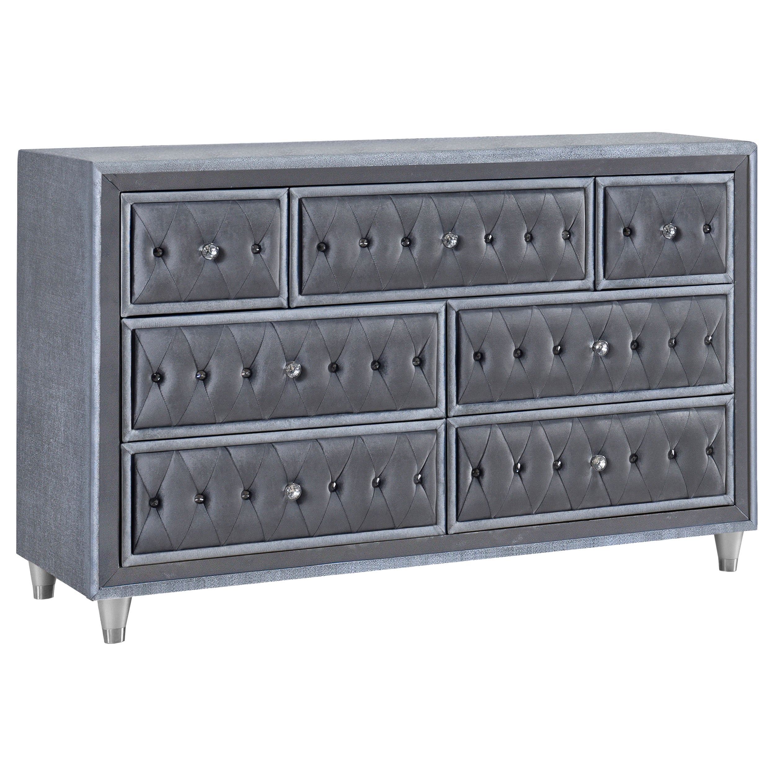 Antonella 7-drawer Upholstered Dresser with Mirror Grey