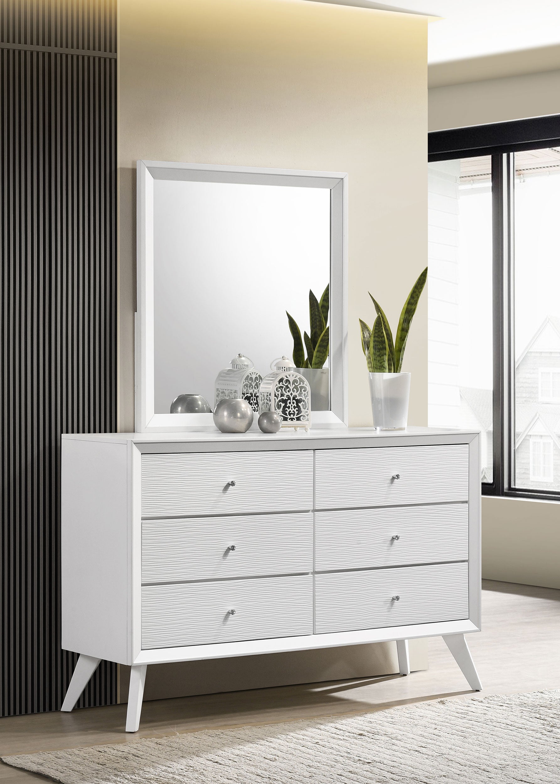 Janelle 6-drawer Dresser with Mirror White