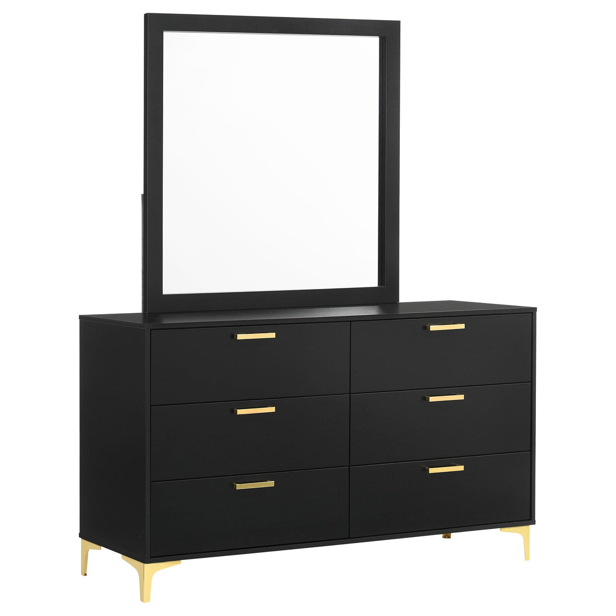 Kendall 6-drawer Dresser with Mirror Black and Gold