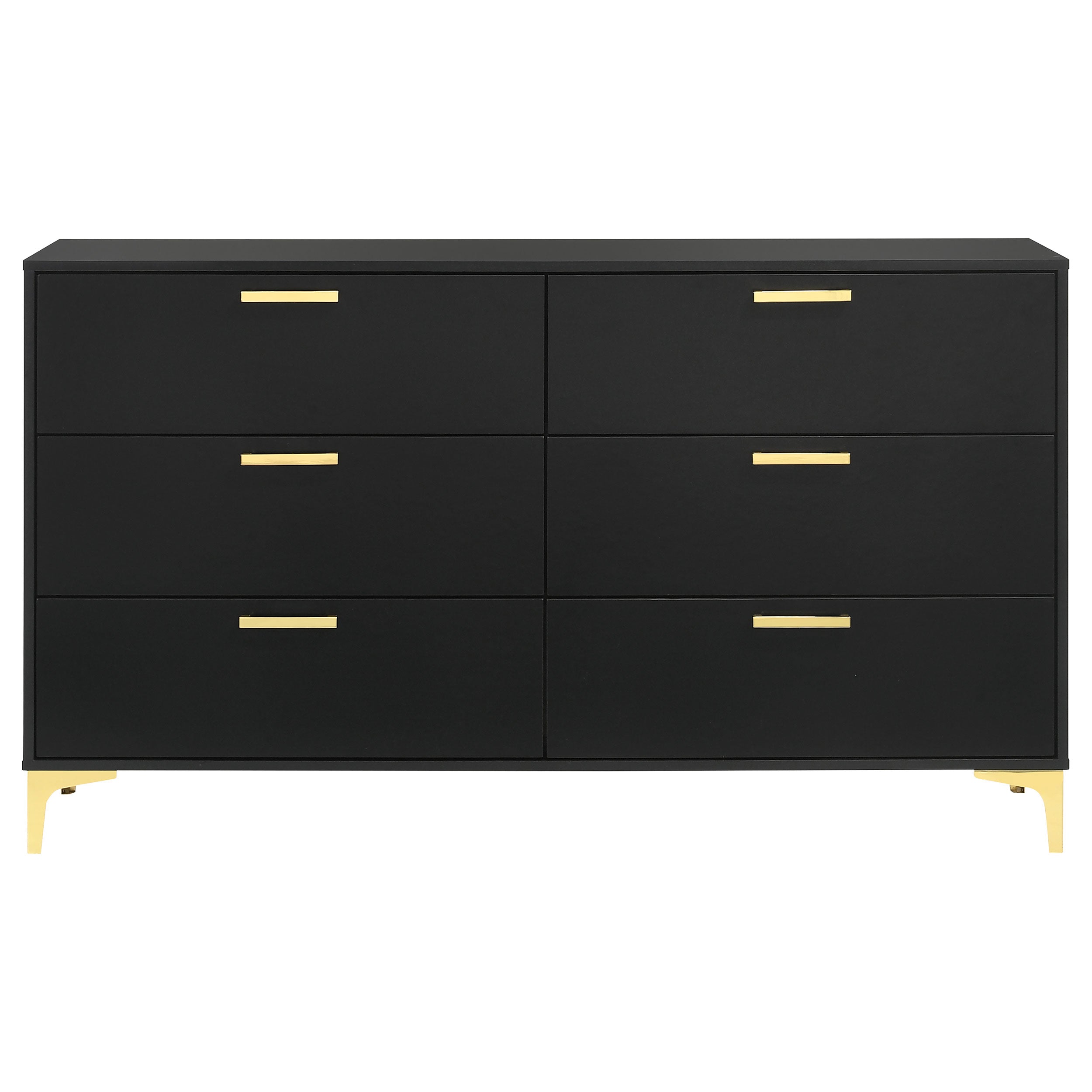 Kendall 6-drawer Dresser with Mirror Black and Gold