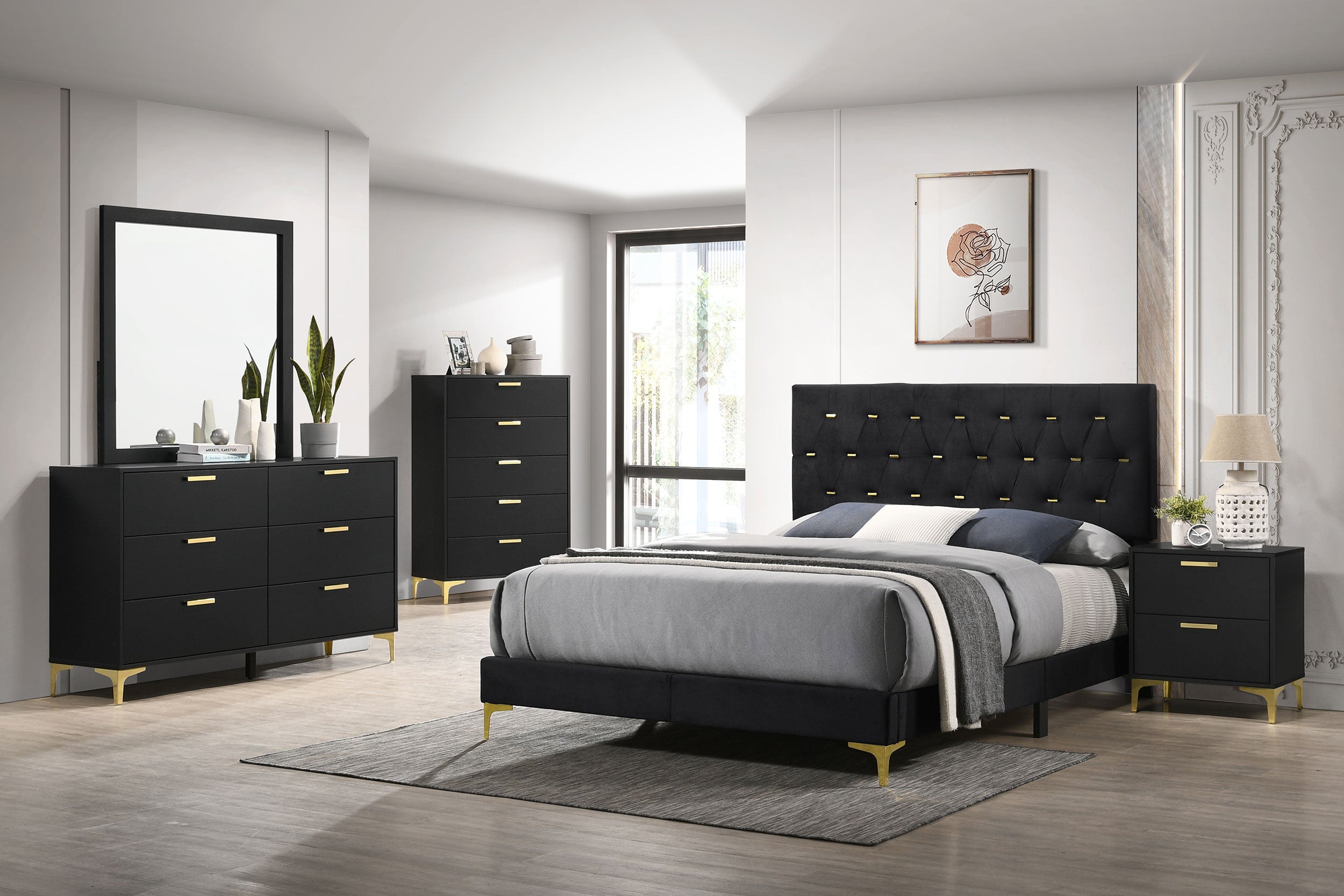 Kendall 6-drawer Dresser with Mirror Black and Gold