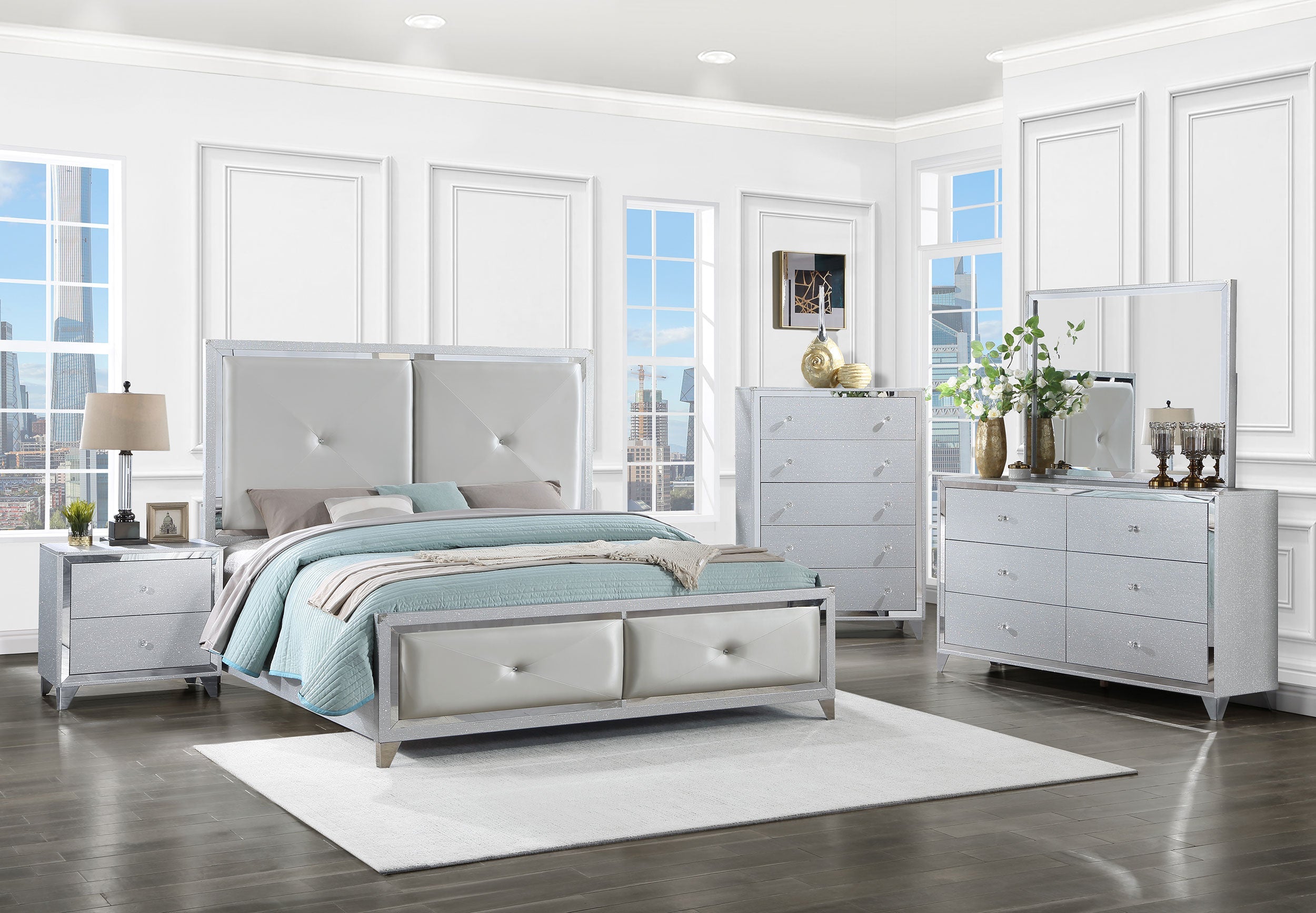 Larue  Tufted  Bedroom Set Silver