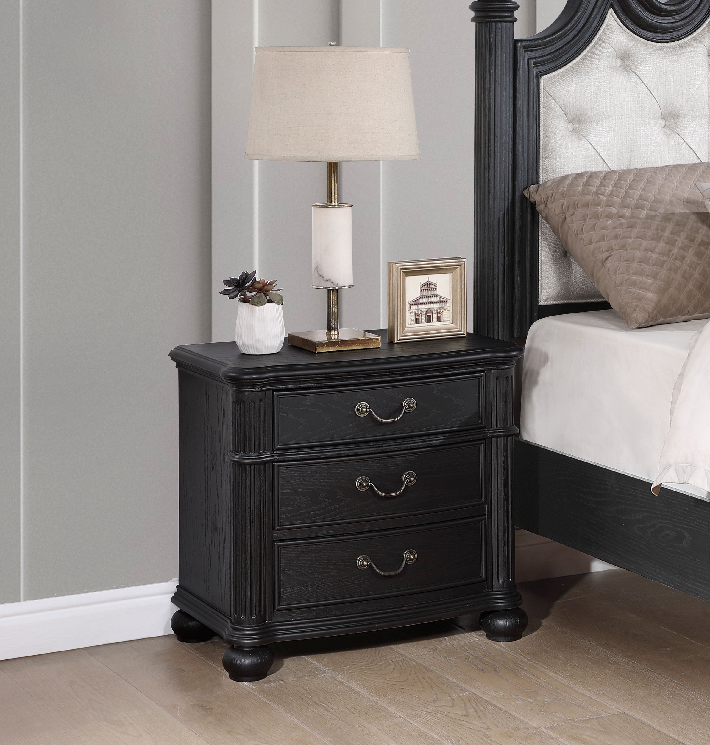 Celina 3-drawer Nightstand Bedside Table Black