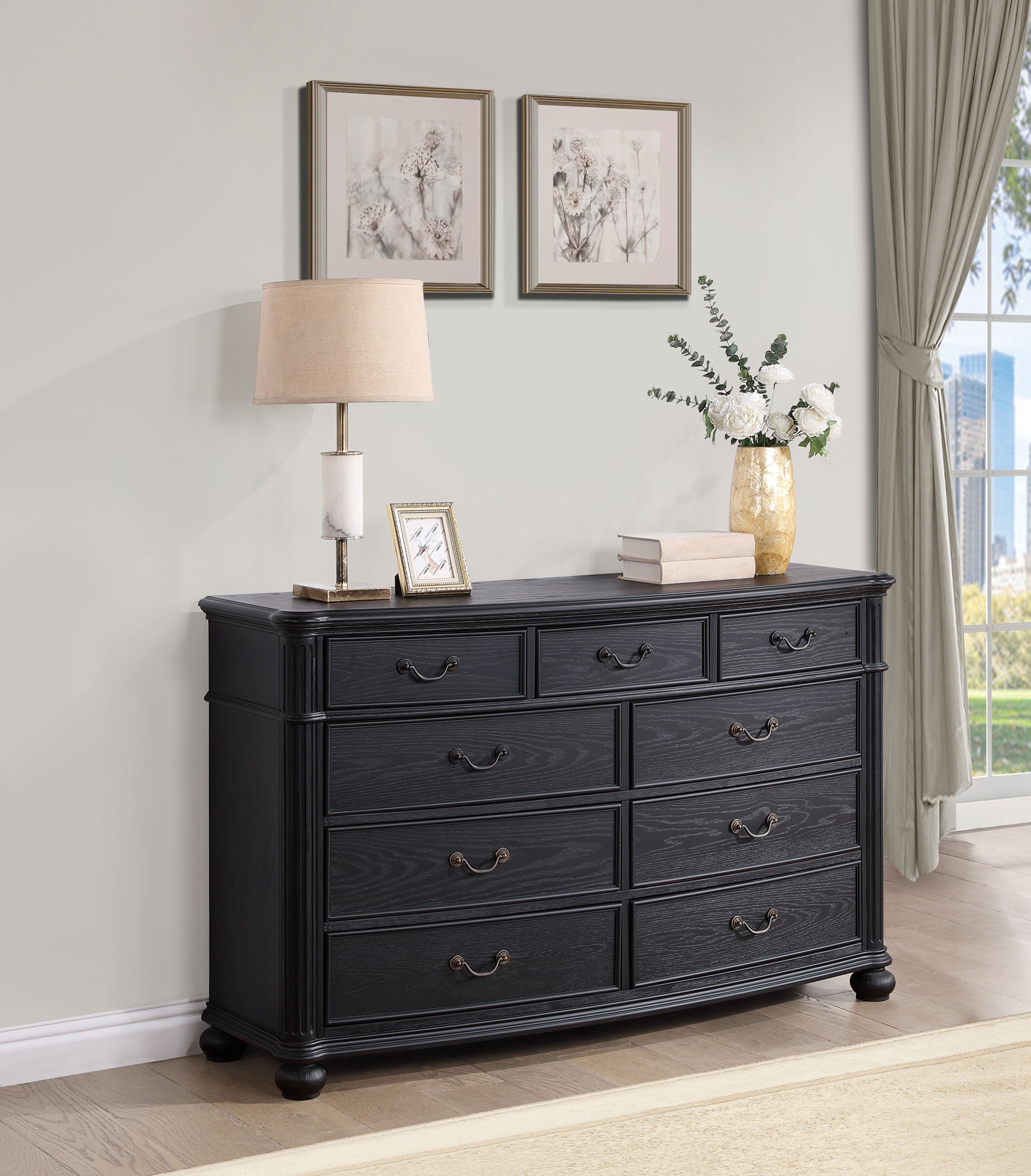 Celina 9-drawer Bedroom Dresser with Mirror Black