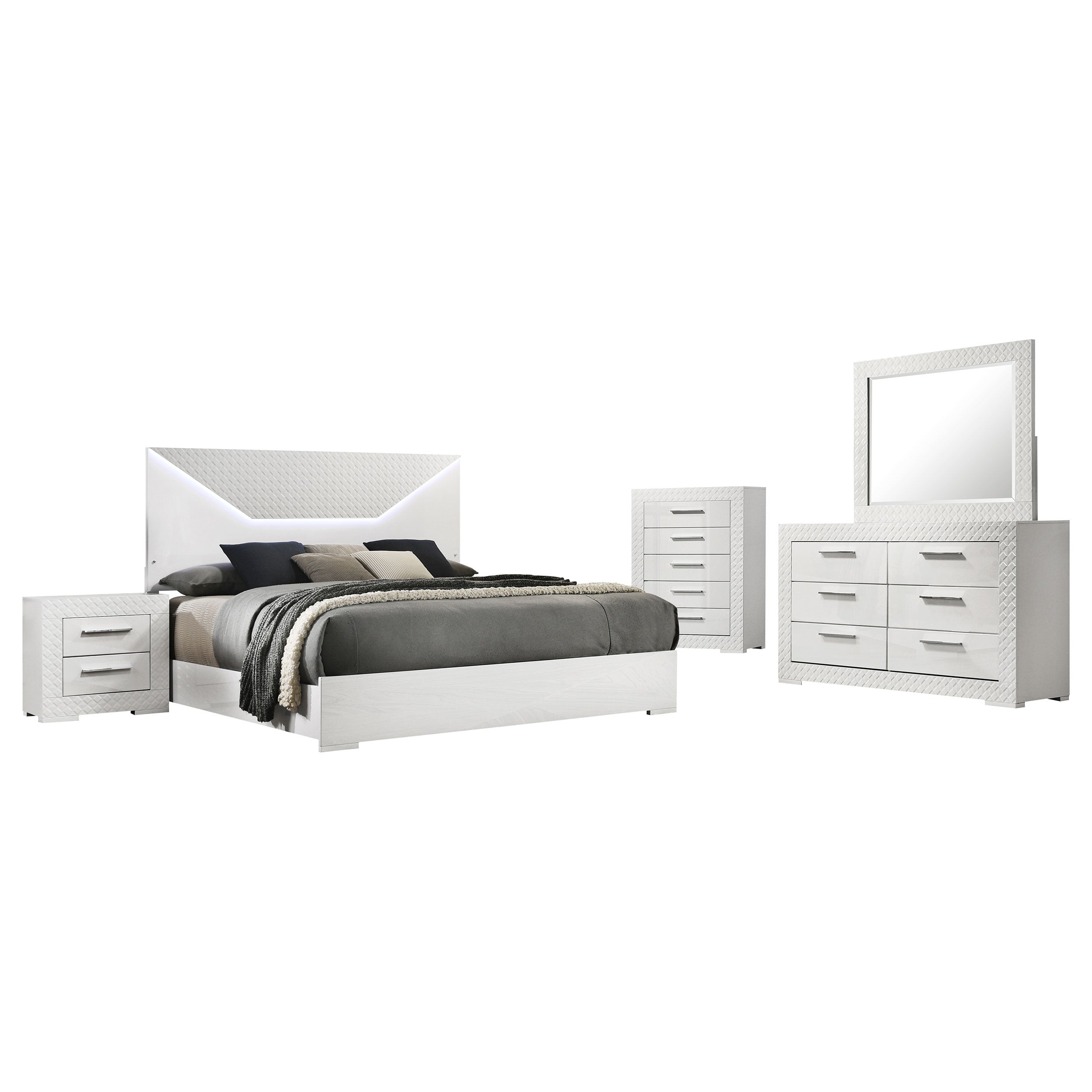 Ives   Bedroom Set White High Gloss