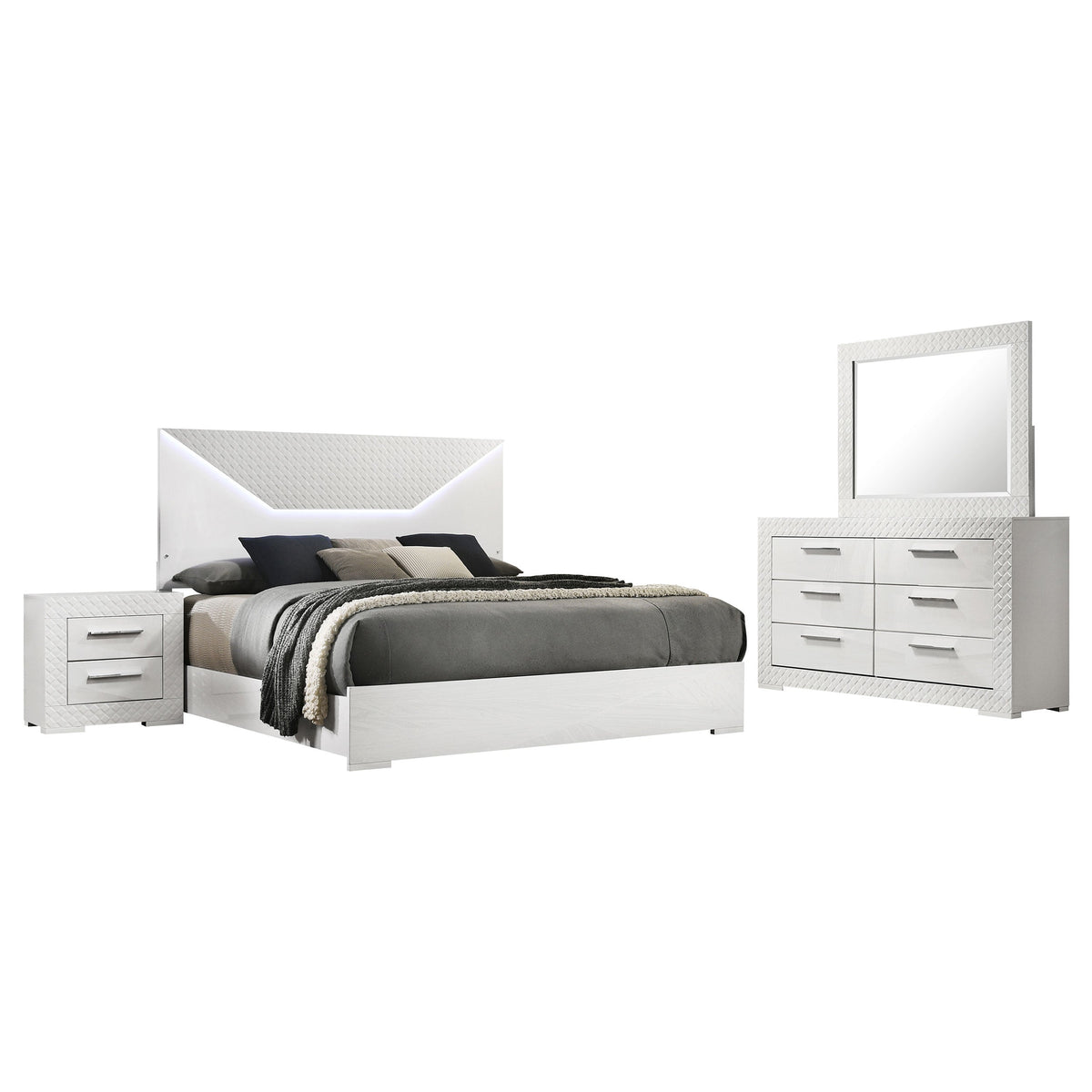 Ives   Bedroom Set White High Gloss