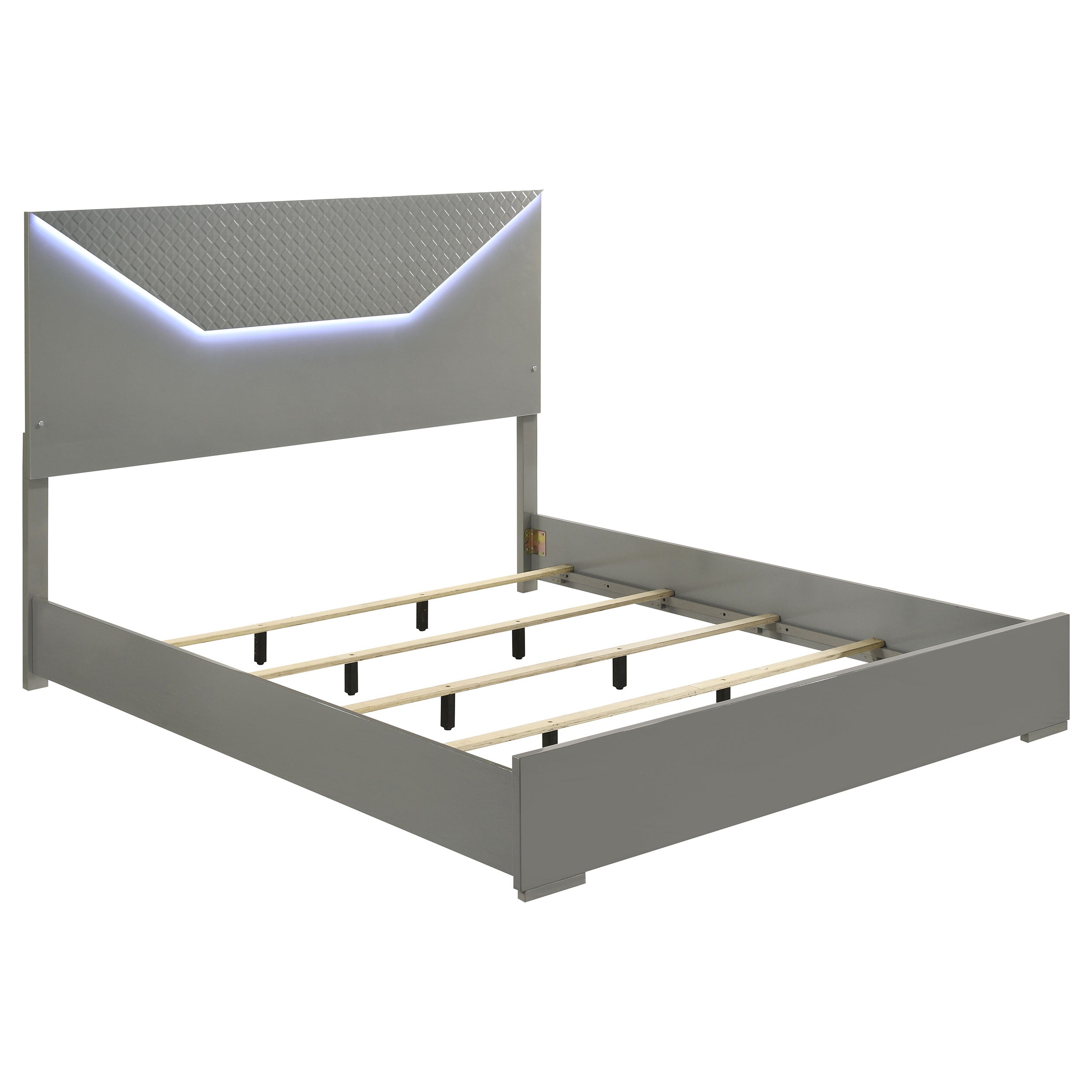 Ives  Panel Bed LED Headboard Grey High Gloss