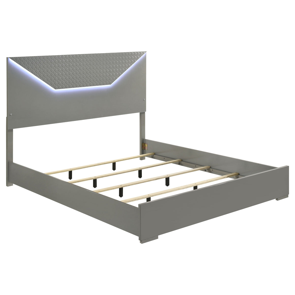 Ives  Panel Bed LED Headboard Grey High Gloss