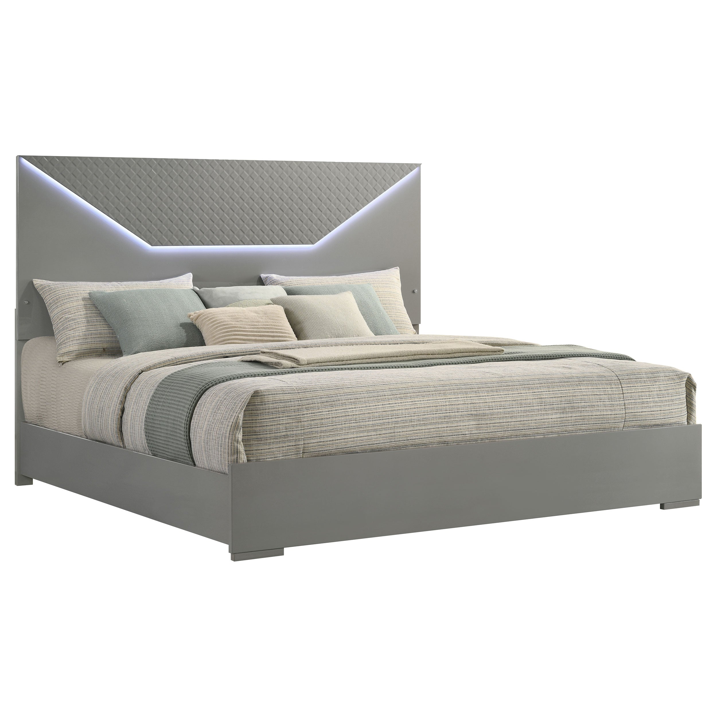 Ives  Panel Bed LED Headboard Grey High Gloss