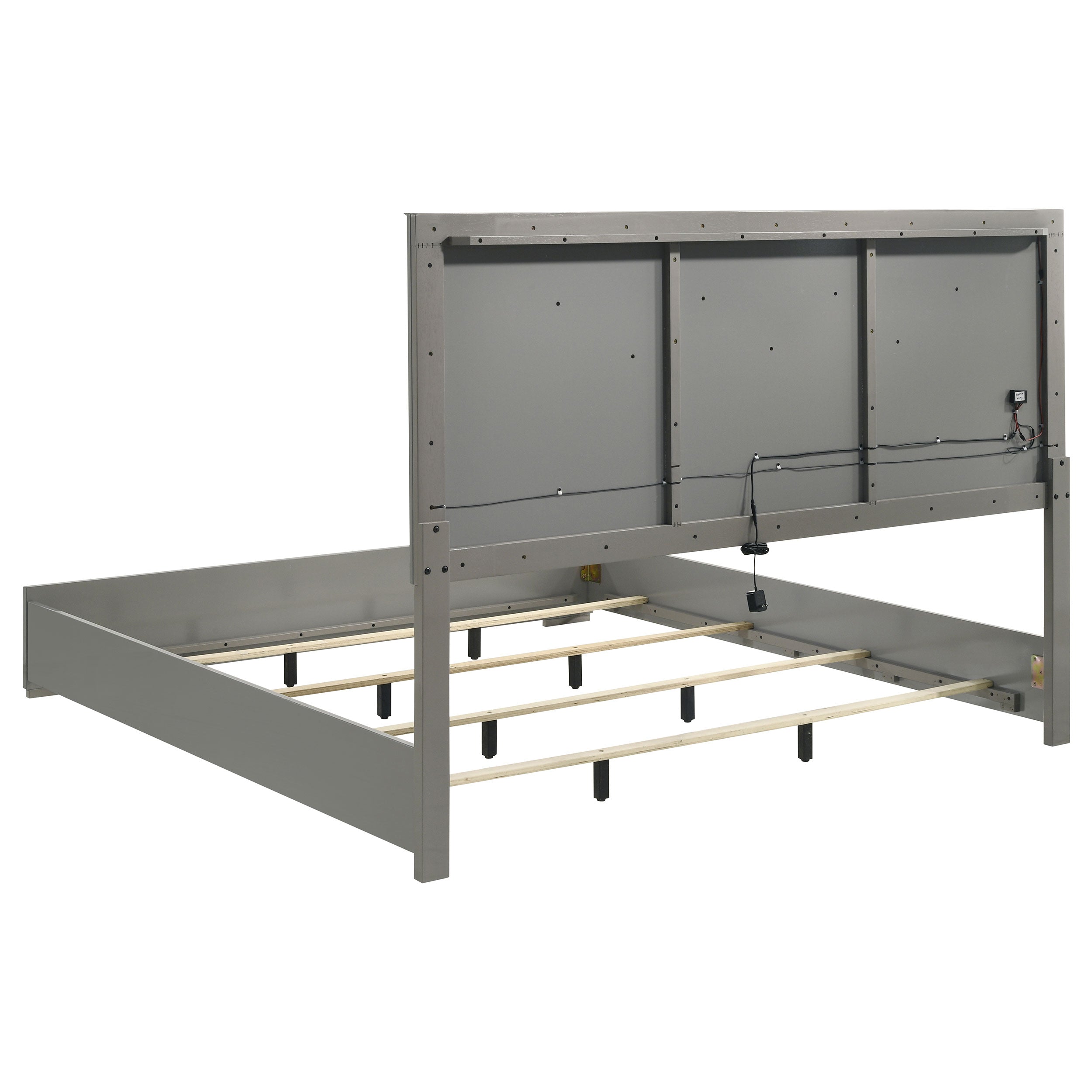 Ives  Panel Bed LED Headboard Grey High Gloss