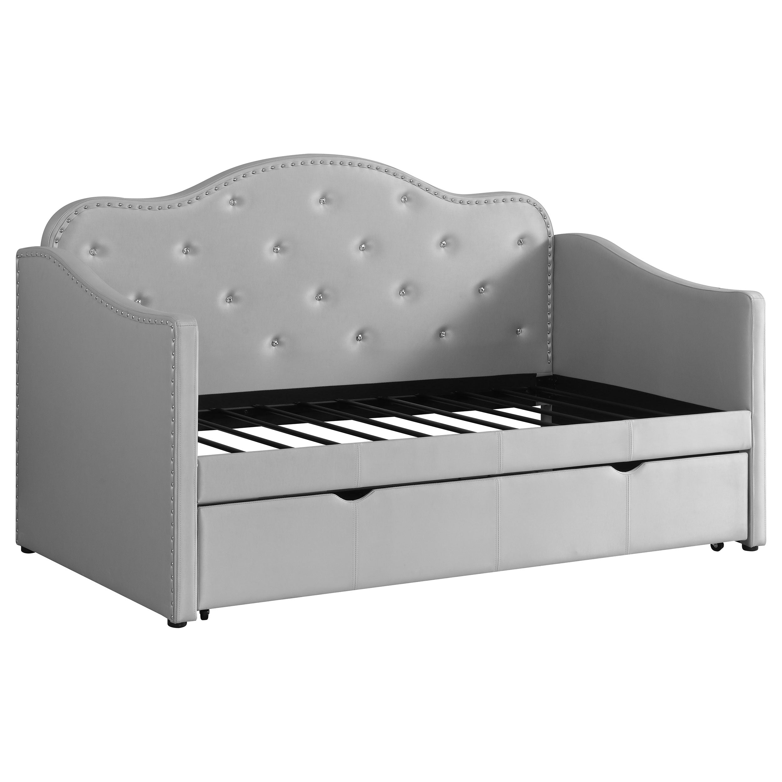 Elmore Upholstered Twin Daybed with Trundle Pearlescent Grey