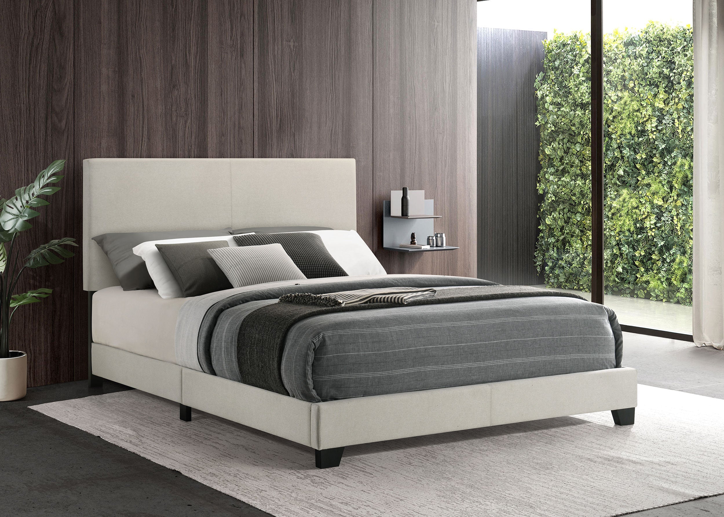 Dorian Fabric Upholstered  Panel Bed Cream
