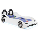 Cruiser Wood  LED Race Car Bed and 7-inch Mattress Blue