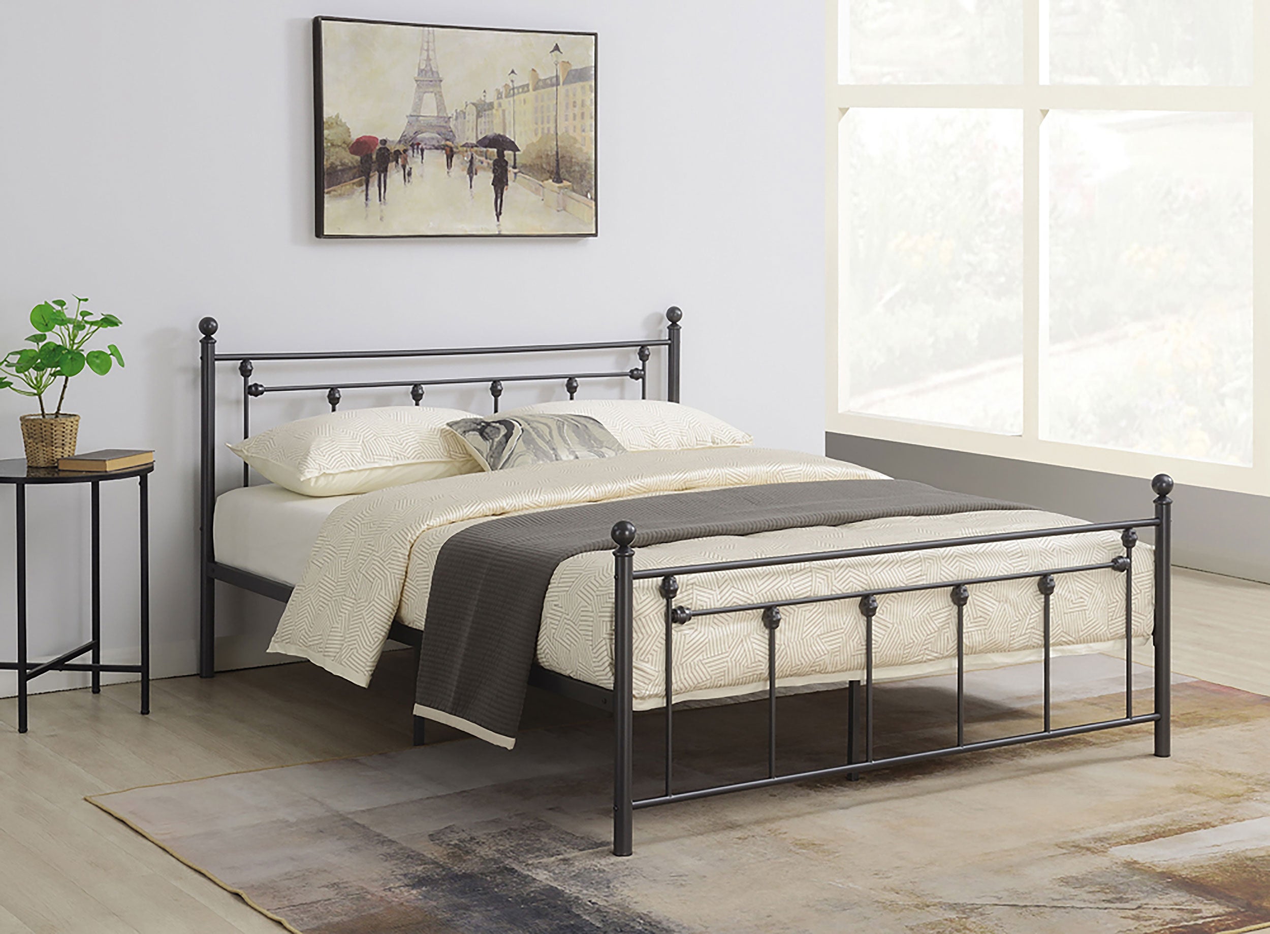 Canon Metal Slatted Headboard Platform Bed