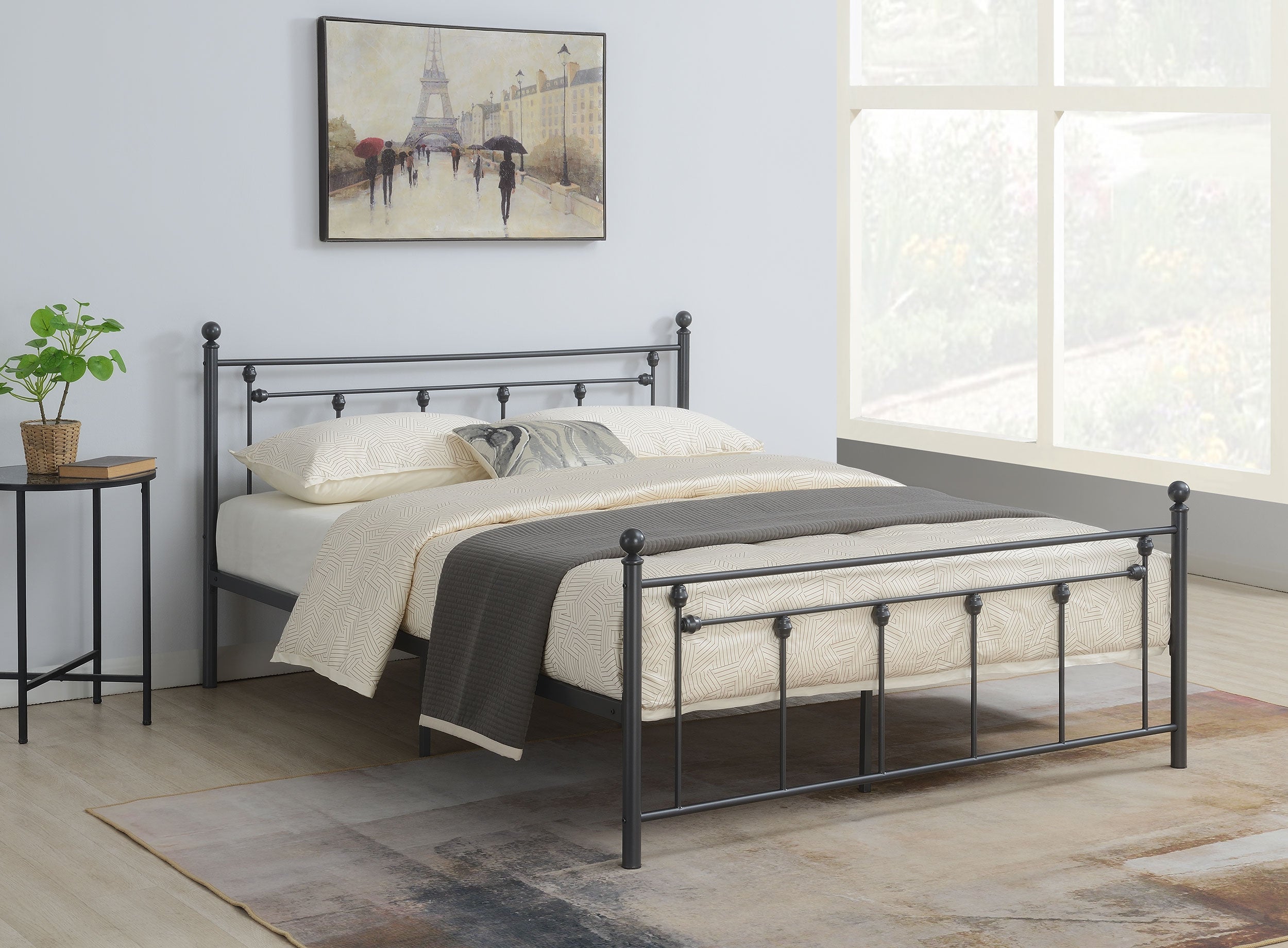 Canon Metal Slatted Headboard Platform Bed