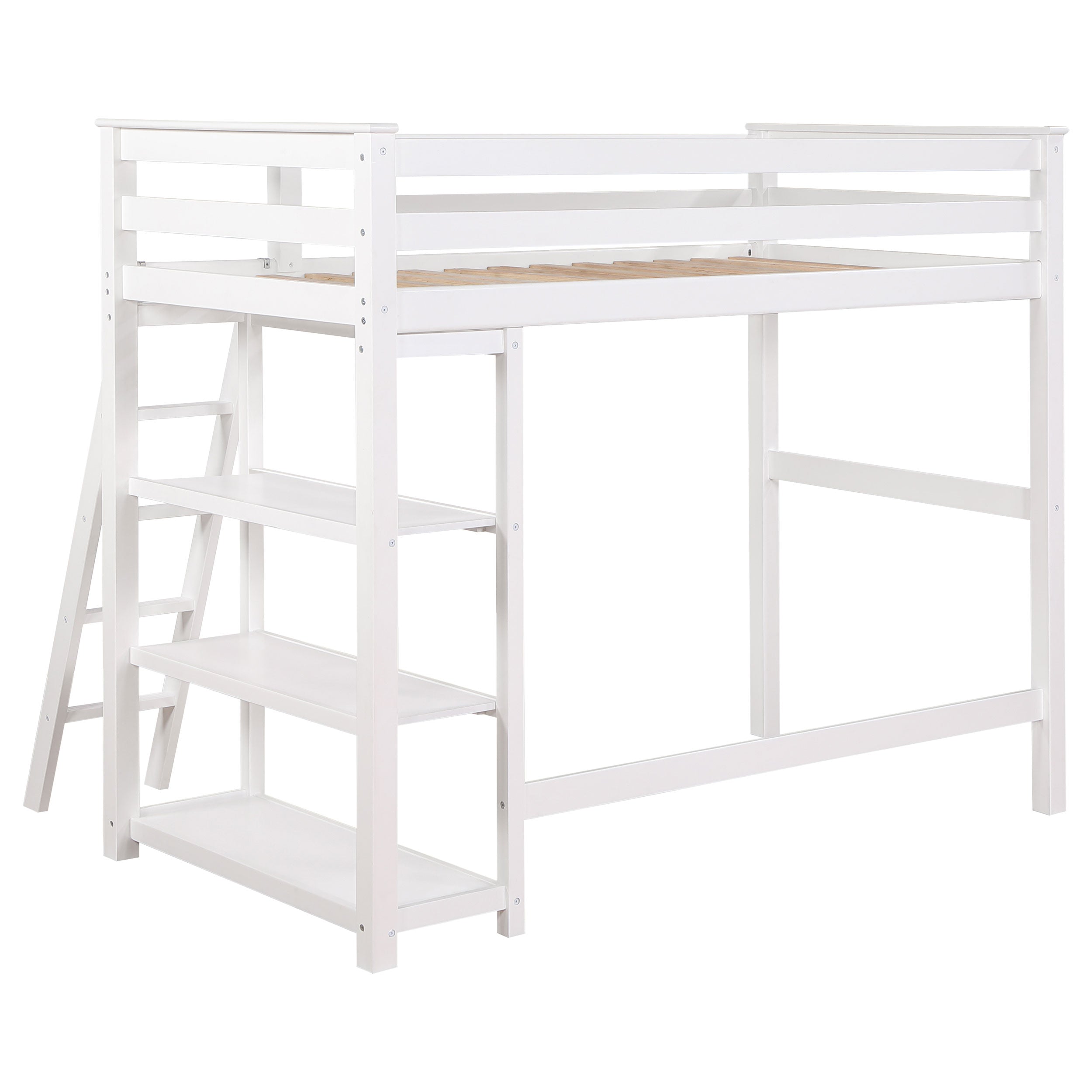 Anica 3-shelf Wood Twin Loft Bed Black