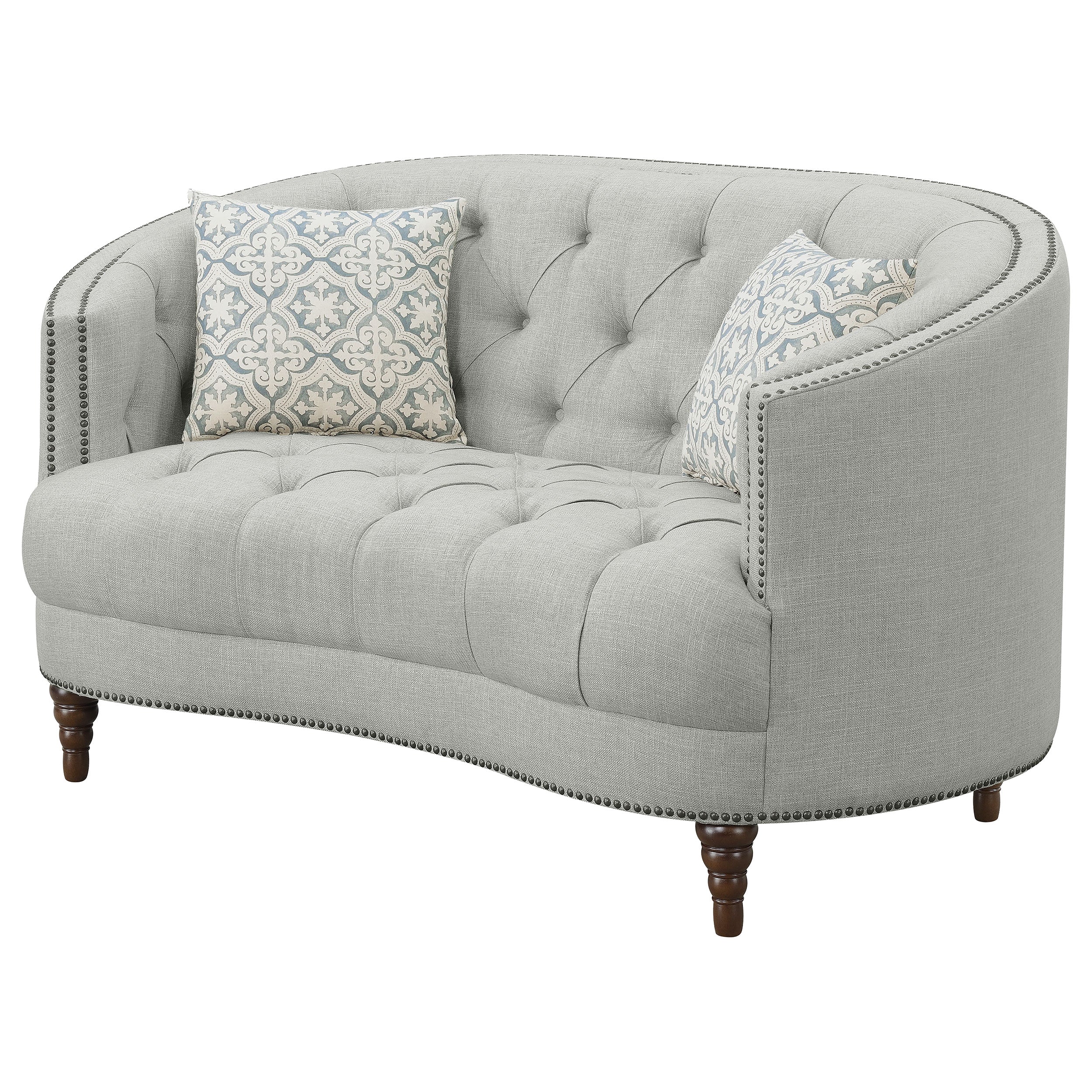 Avonlea Sloped Arm Upholstered Loveseat Trim Grey