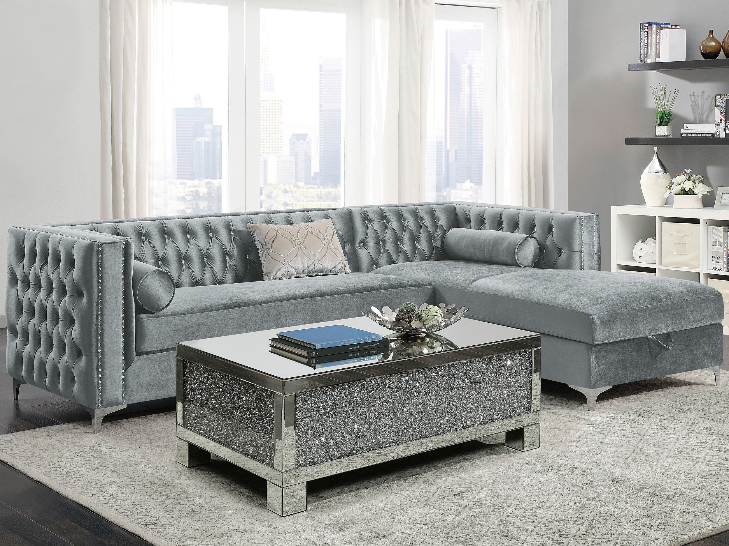 Bellaire Button-tufted Upholstered Sectional Silver