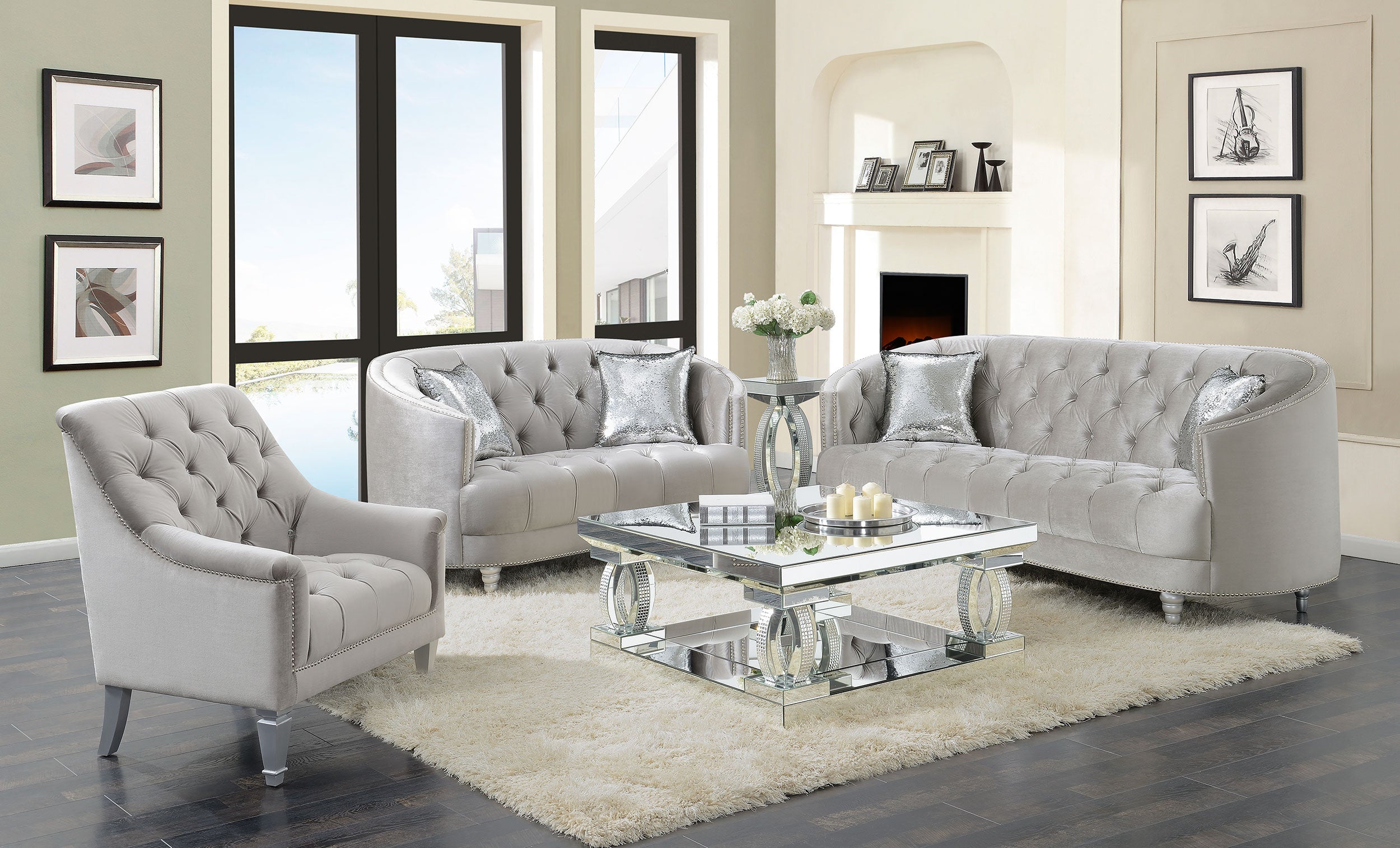 Avonlea 2-piece Tufted Living Room Set Grey