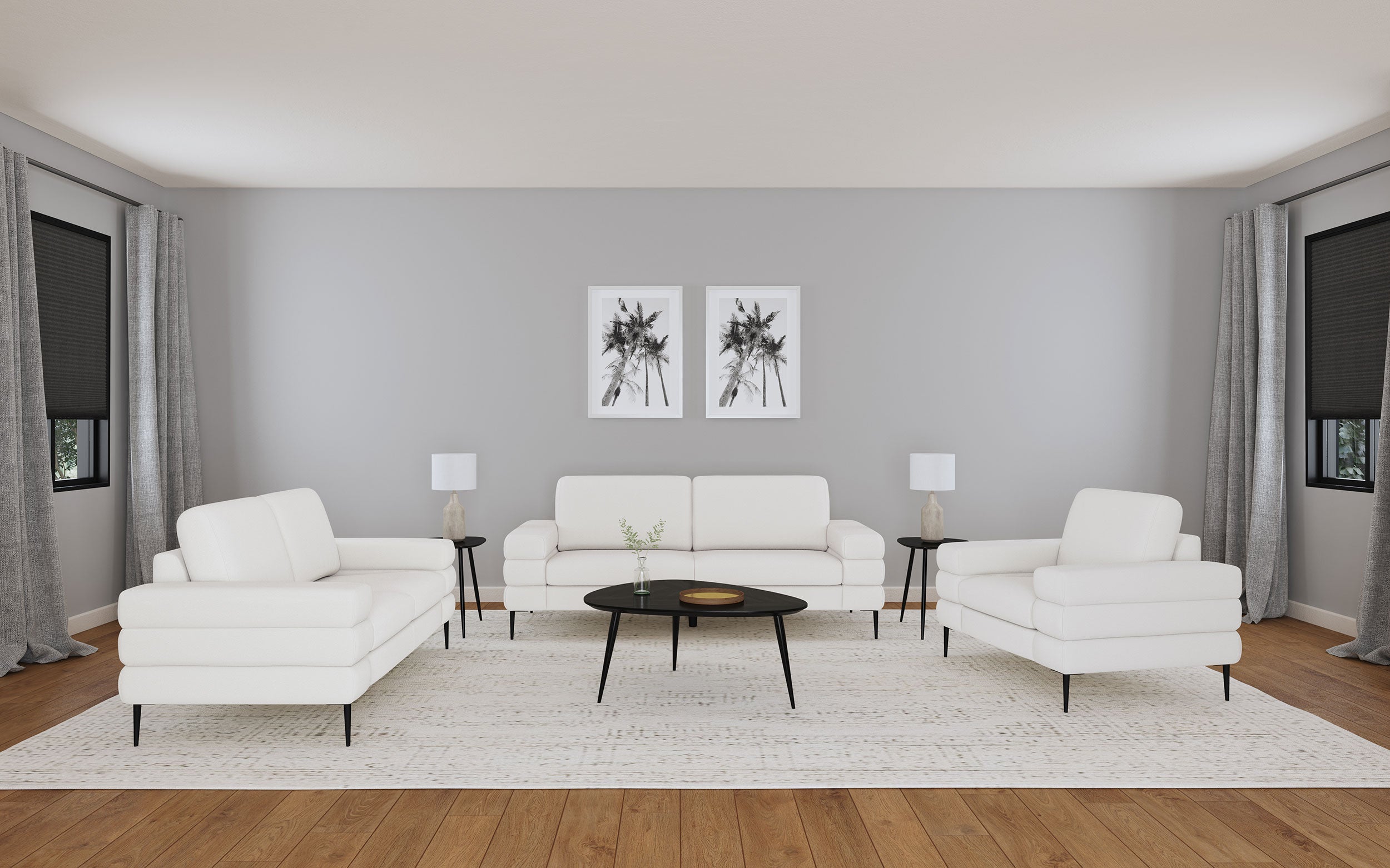 Jessel  Chenille Upholstered Sofa Set Ivory