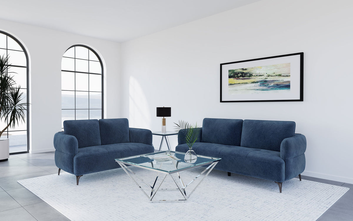 Lively  Chenille Upholstered Sofa Set Blue