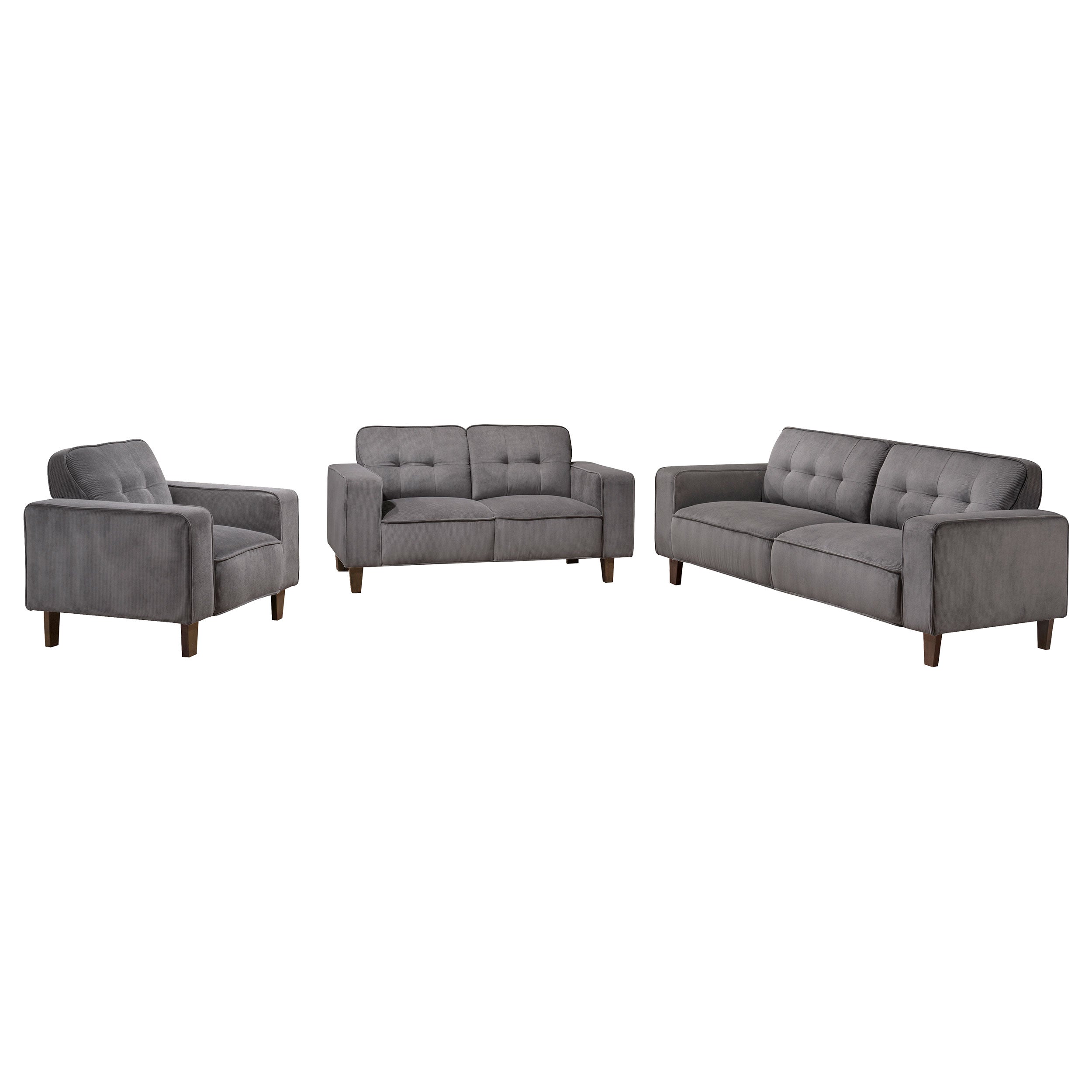 Deerhurst  Upholstered Track Arm Sofa Set Charcoal