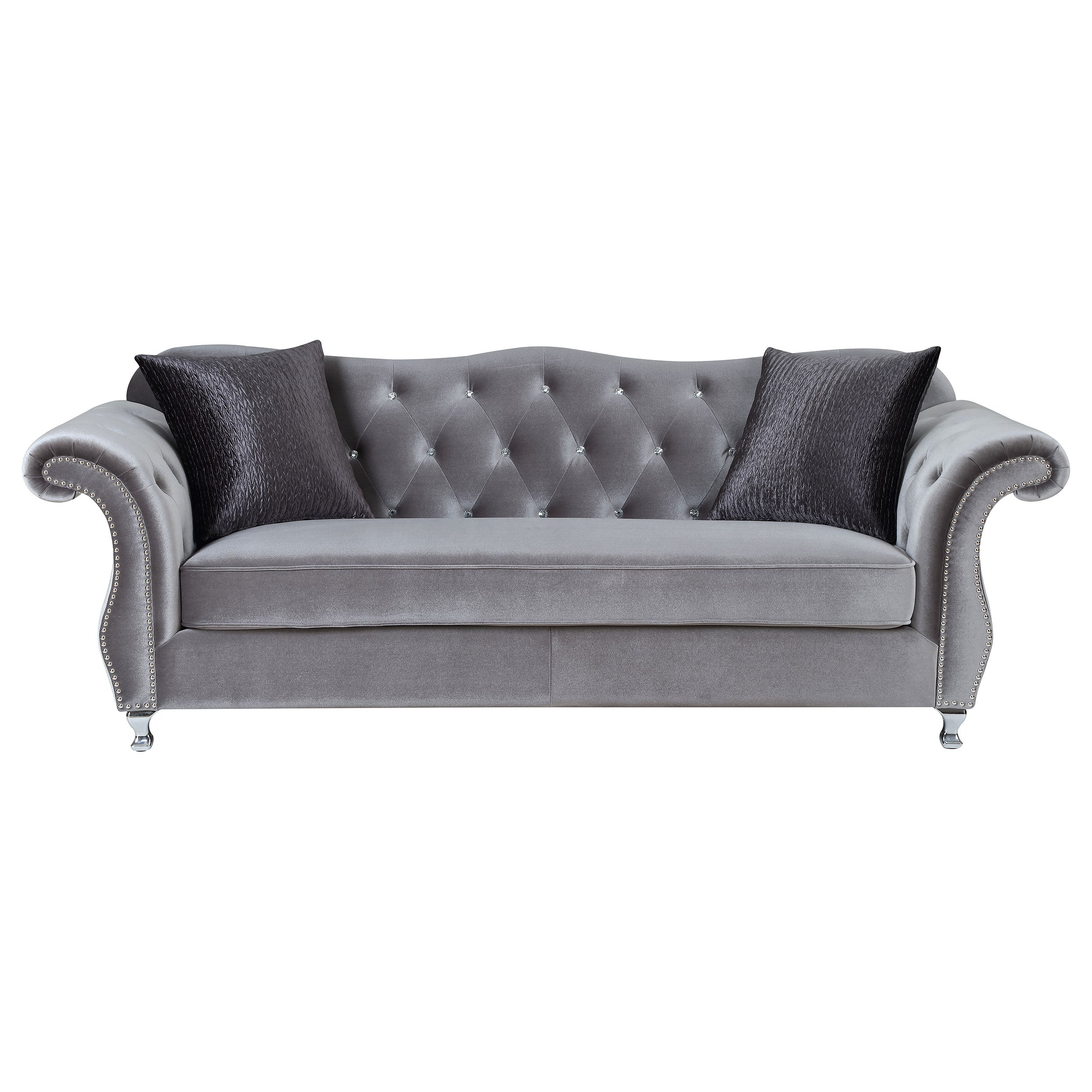 Frostine Upholstered Tufted Living Room Set Silver