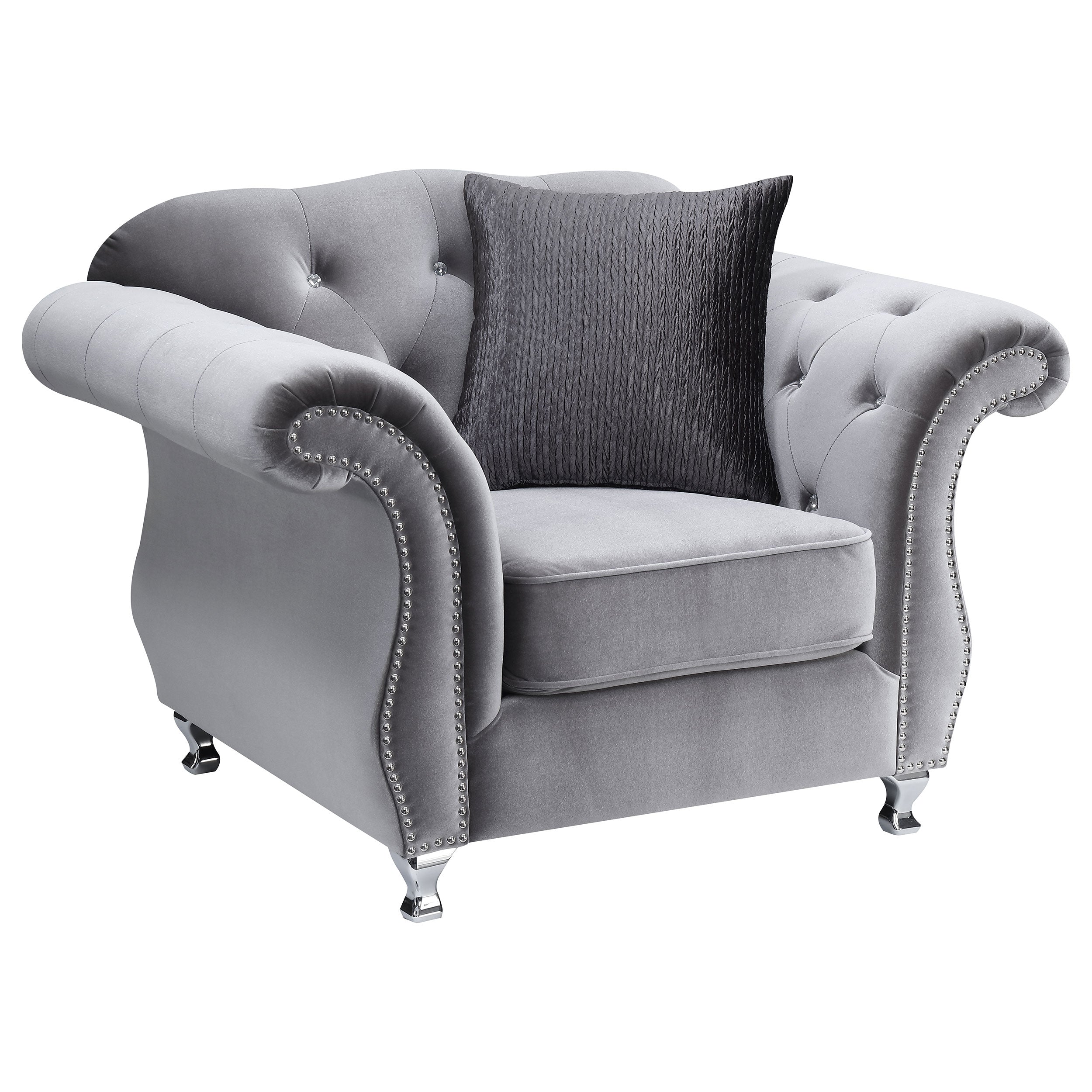 Frostine Upholstered Tufted Living Room Set Silver