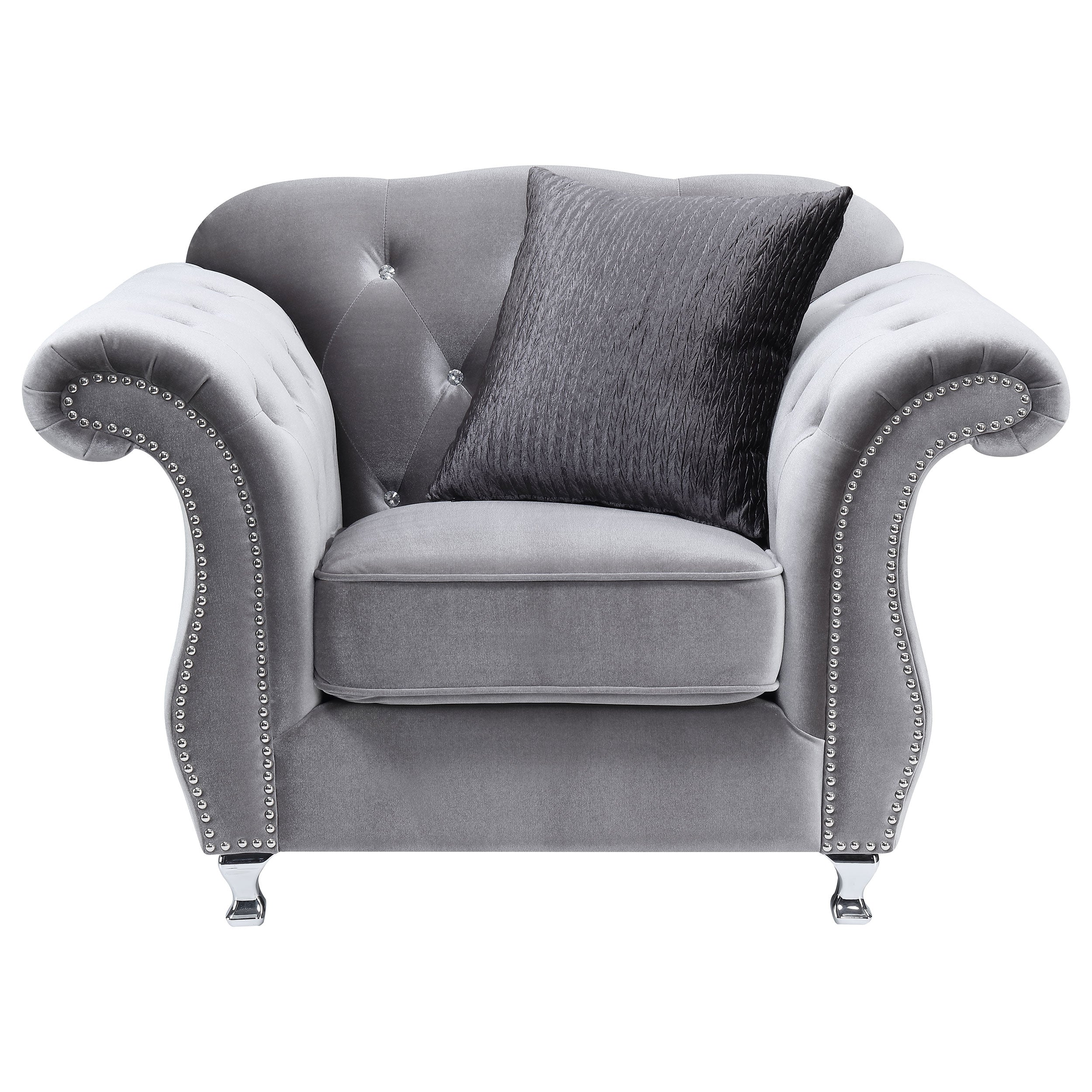 Frostine Upholstered Tufted Living Room Set Silver