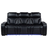 Zuma Faux Leather Dual Power Reclining LED Sofa Black