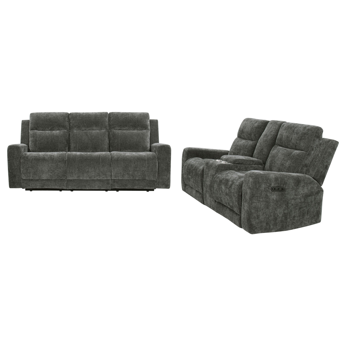Kennett Chenille Power Reclining Sofa Set Dark Grey