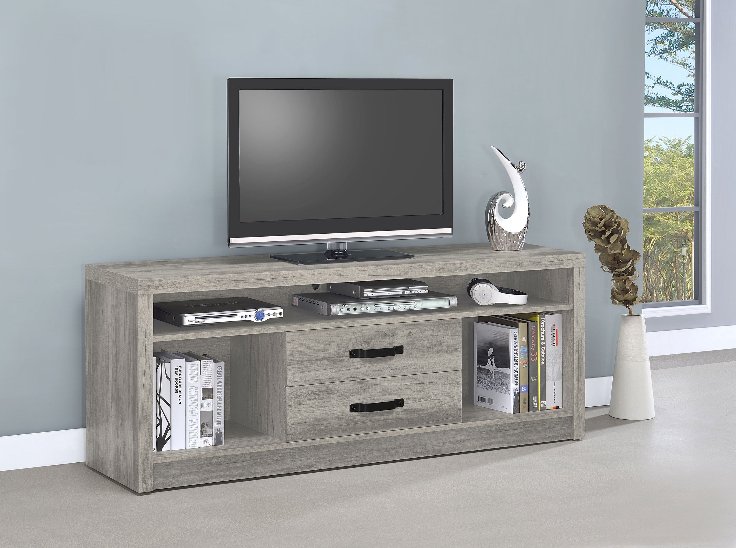 Burke 2-drawer TV Console Grey Driftwood