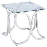 Tess Curved X-shaped End Table Nickel and Clear