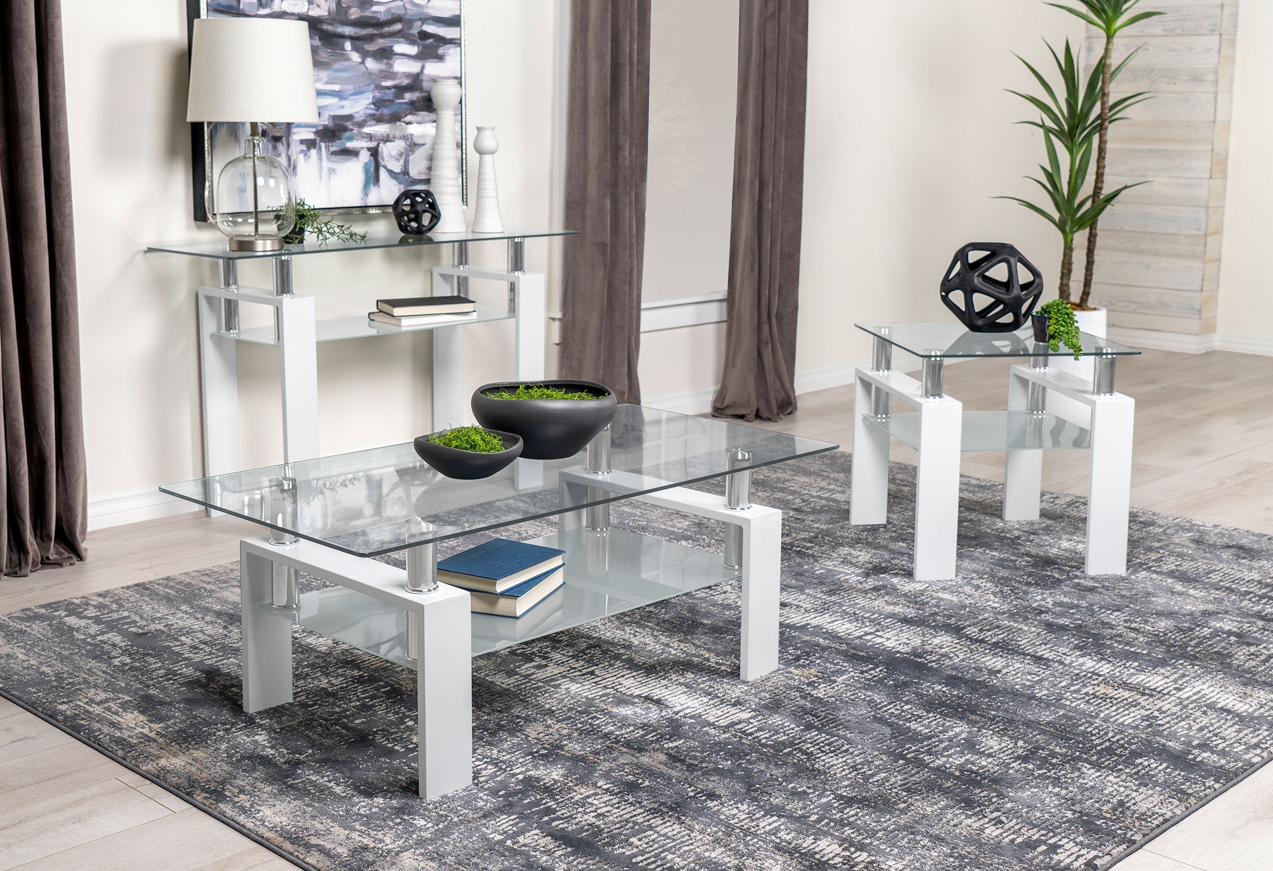 Dyer Rectangular Glass Top Entryway Sofa Console Table Black