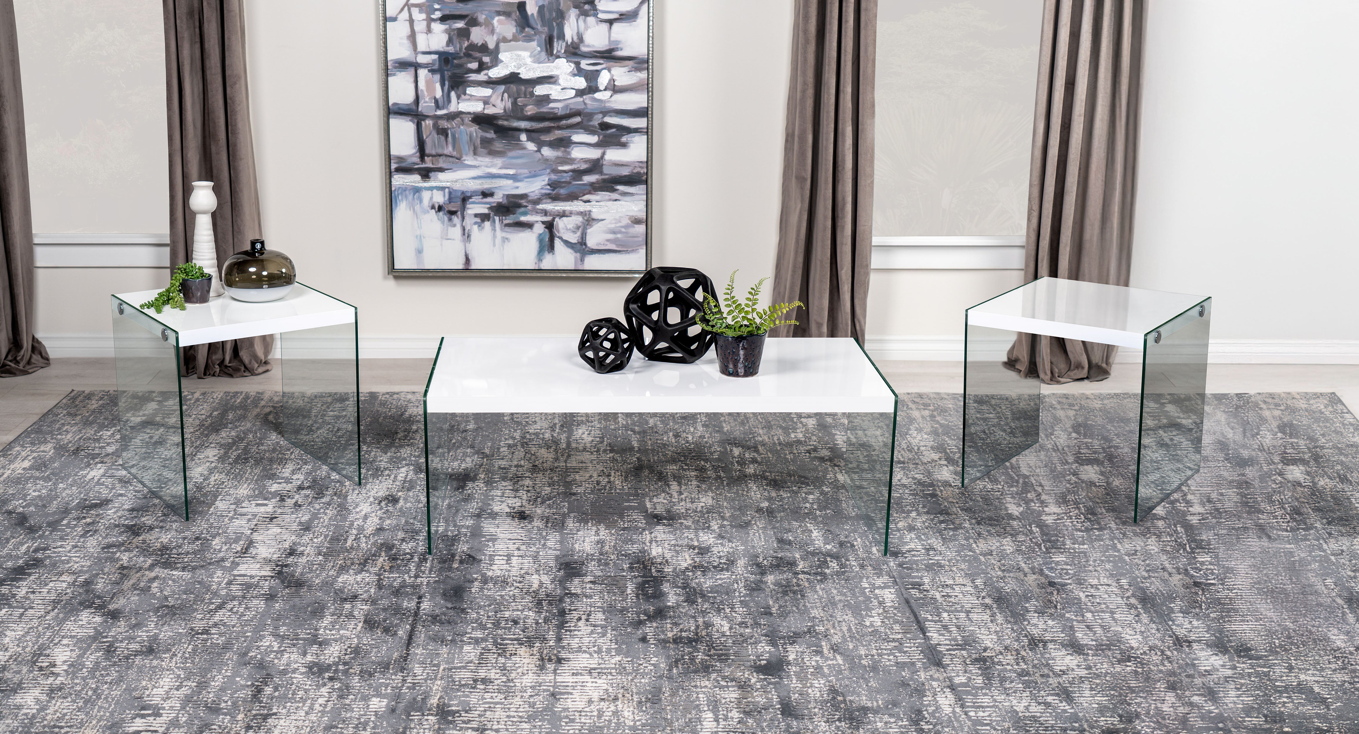 Opal Coffee and End Table Set White High Gloss