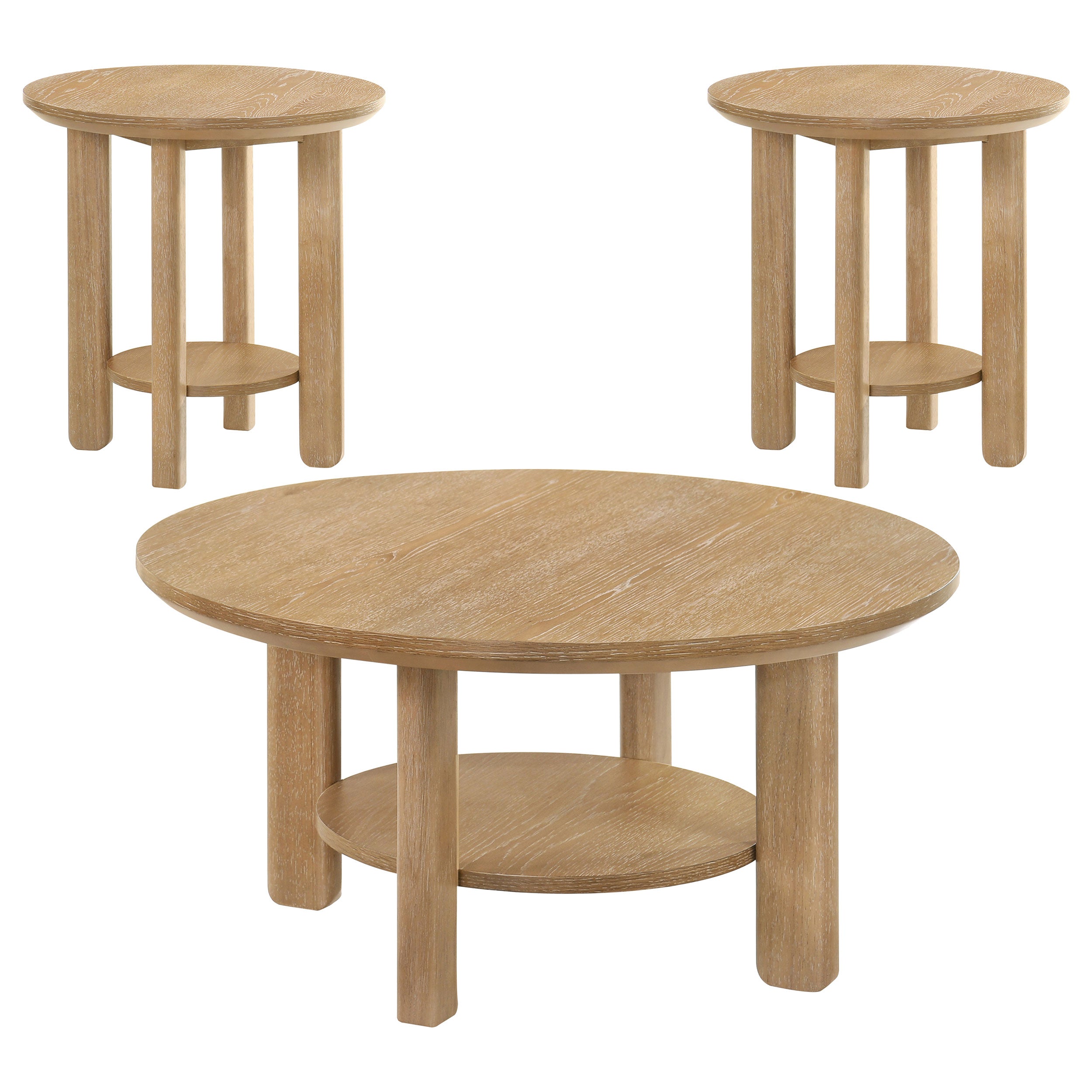 Ottowa  Round Wood Coffee Table Set Light Oak