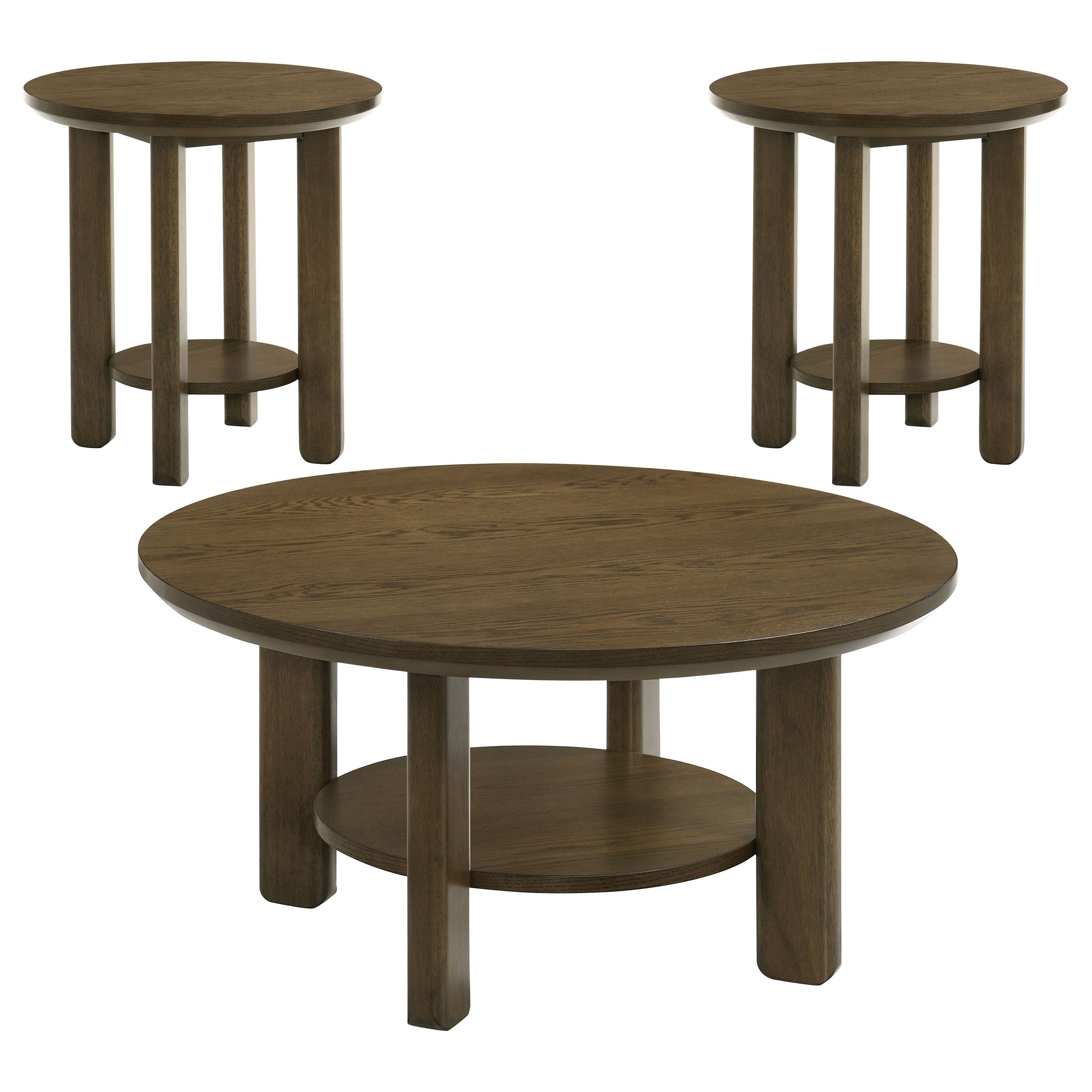 Ottowa  Round Wood Coffee Table Set Brown