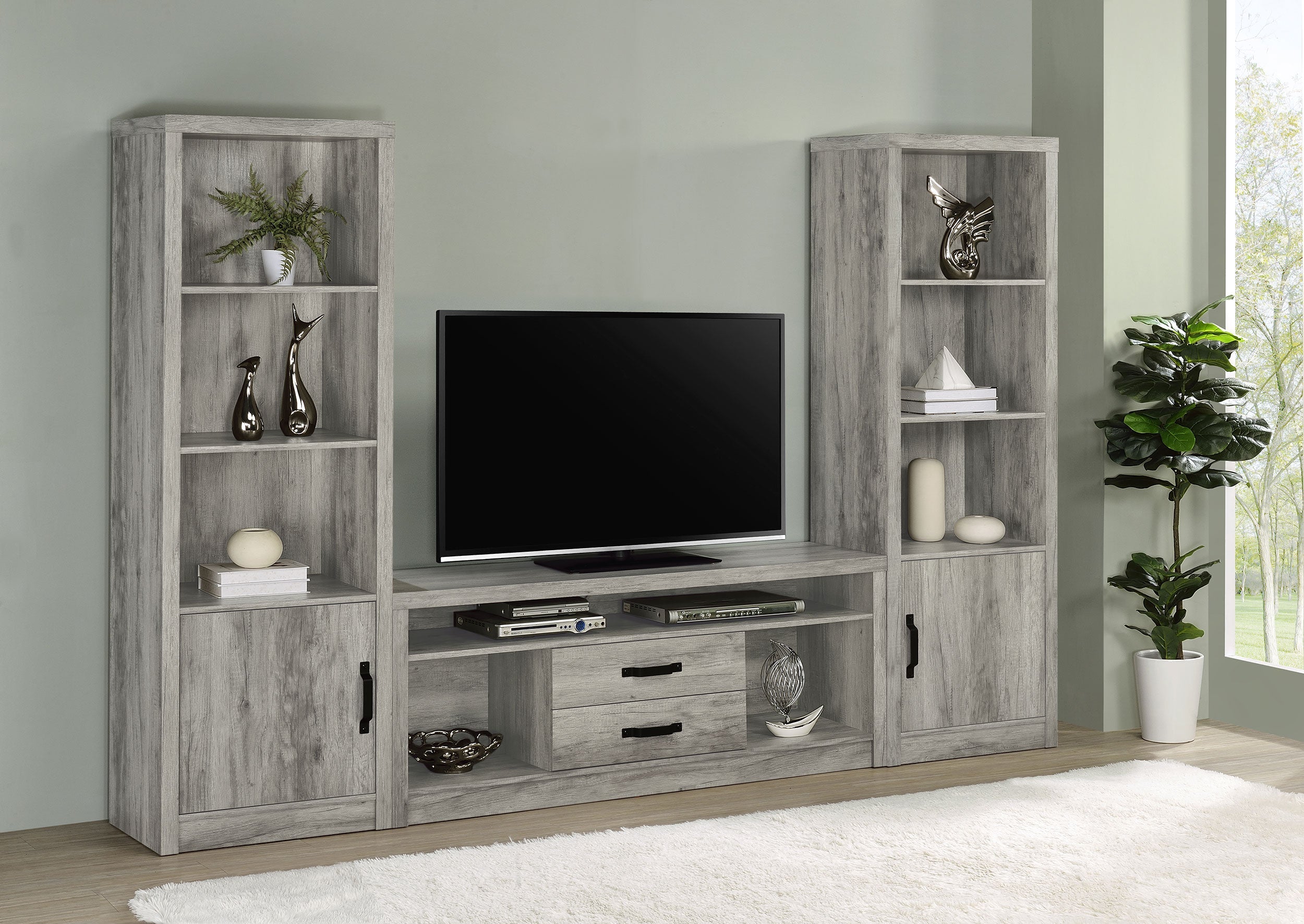 Burke 3-shelf Media Tower With Storage Cabinet Grey Driftwood