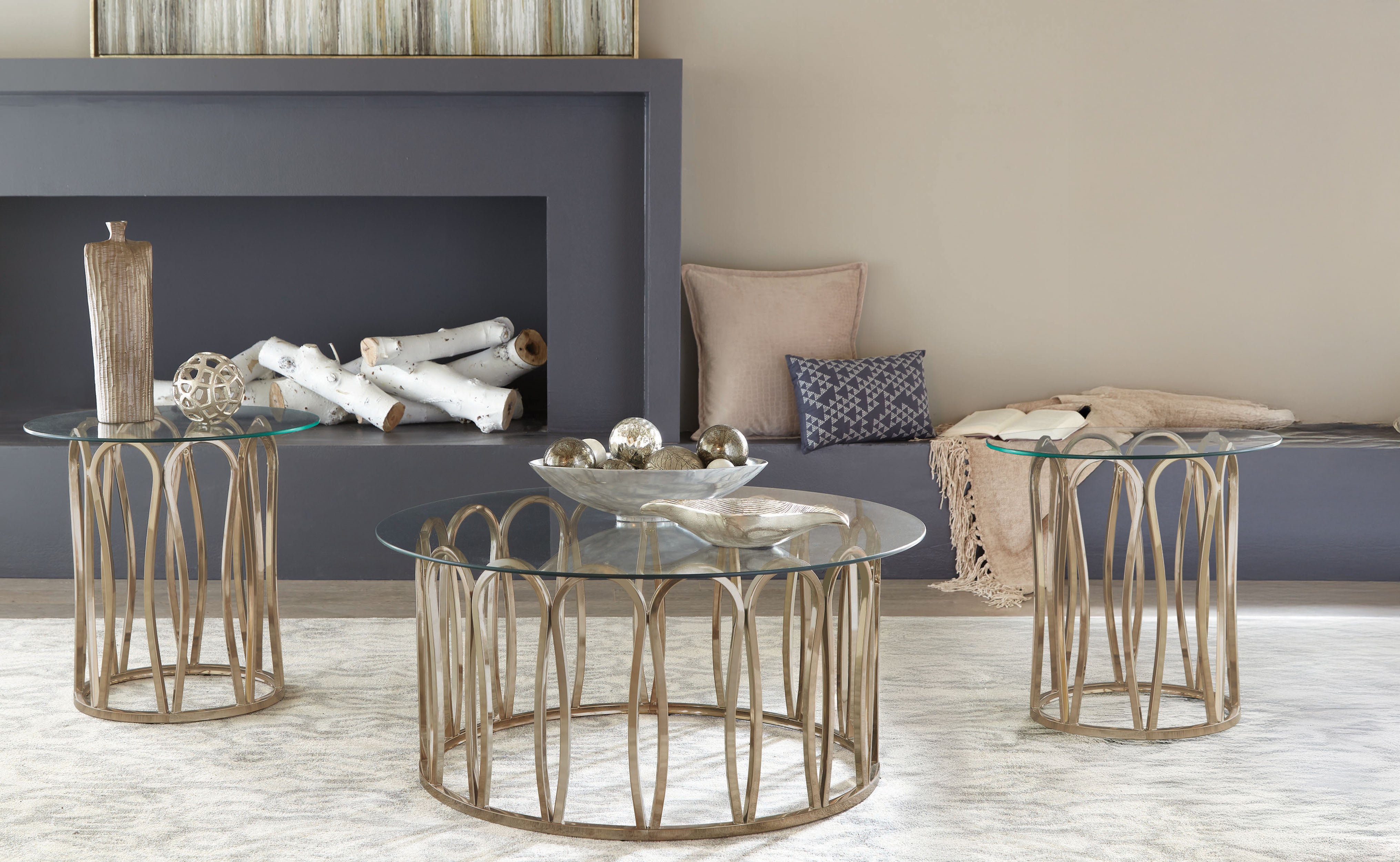 Merced 2-piece Rectangular Coffee and End Table Set Nickel