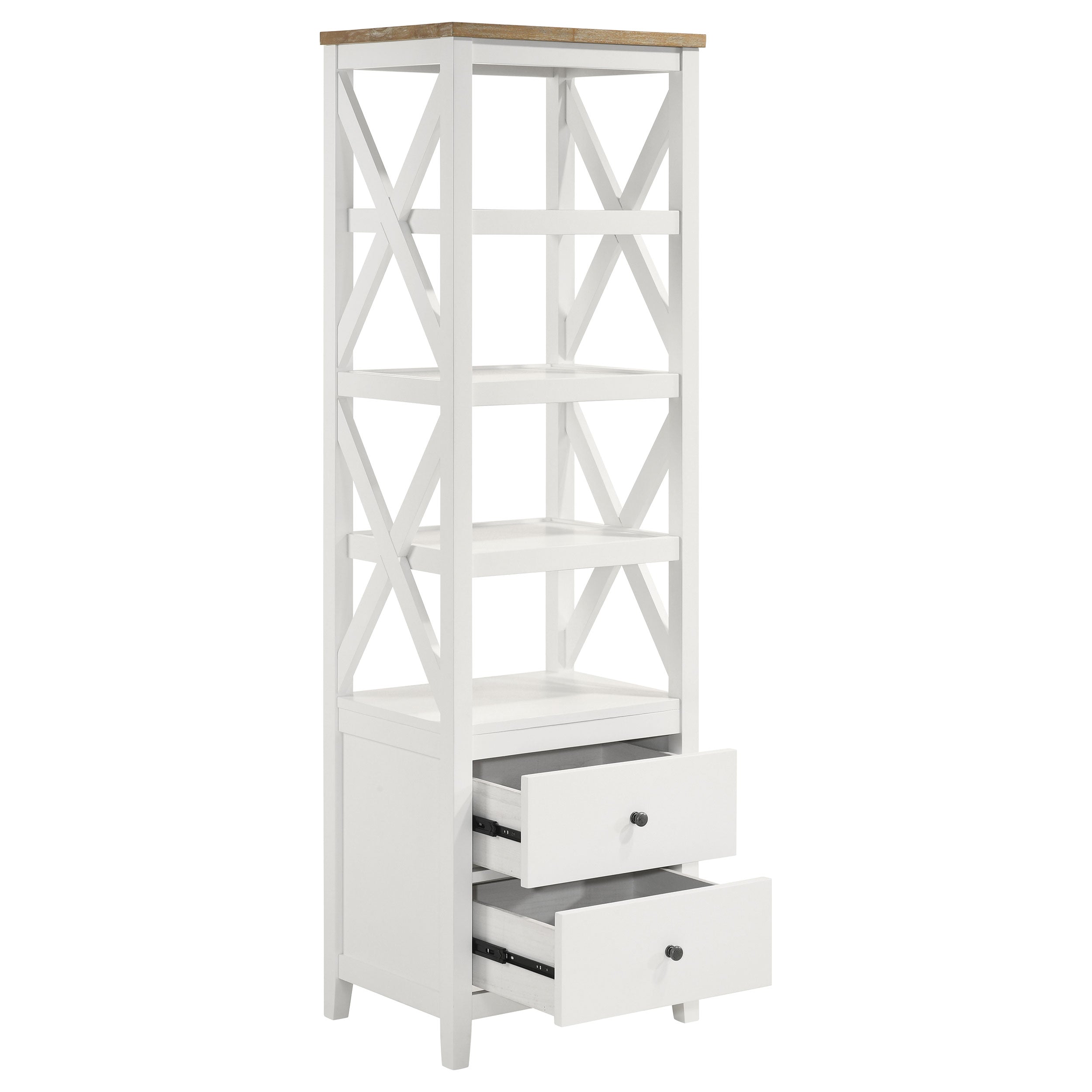 Angela 4-shelf Wooden Media Tower with Drawers Brown and White