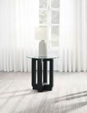 Acklin Round Clear Glass Top Side End Table Black