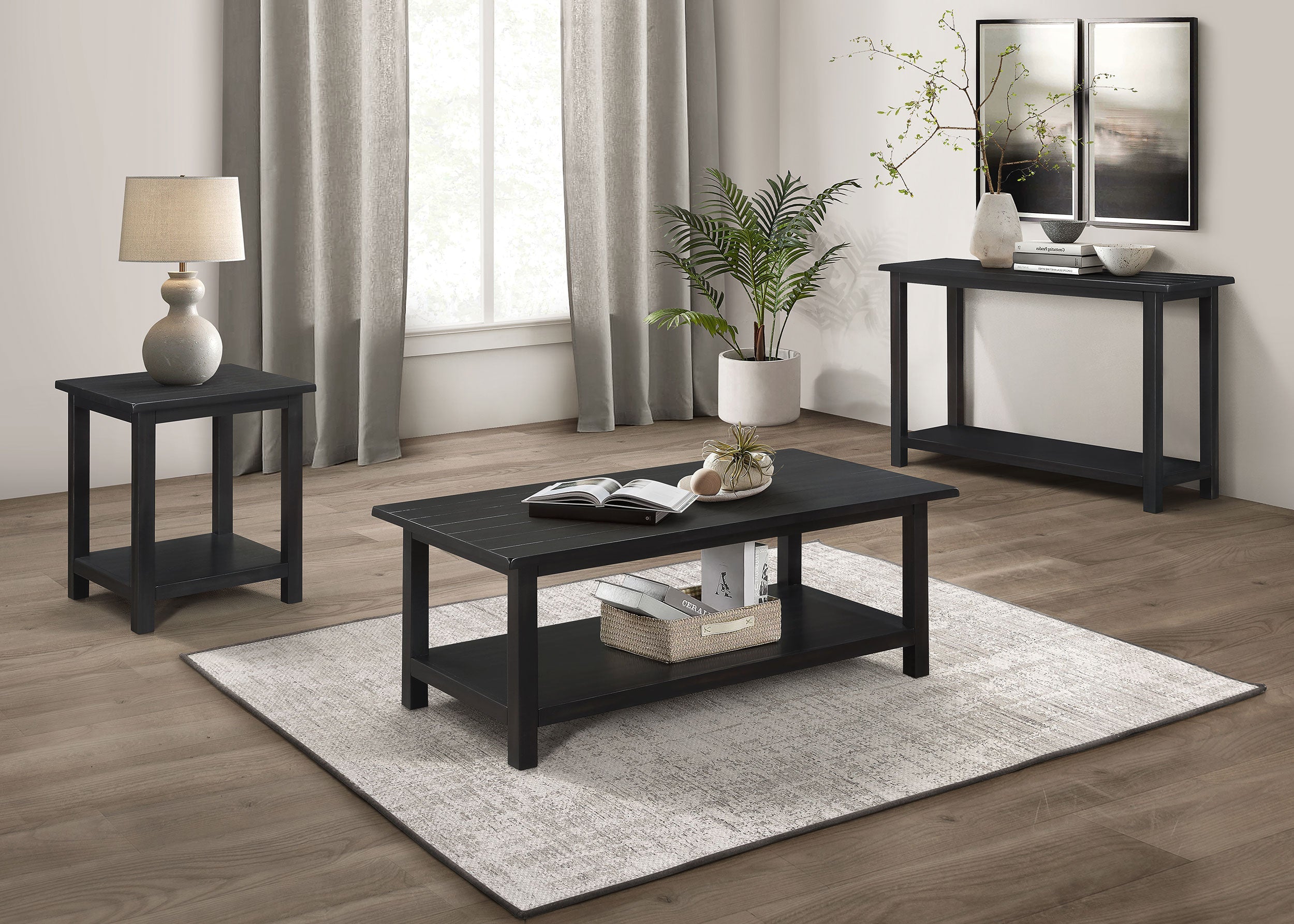 Payne Wood Coffee Table with Shelf Distressed Brown